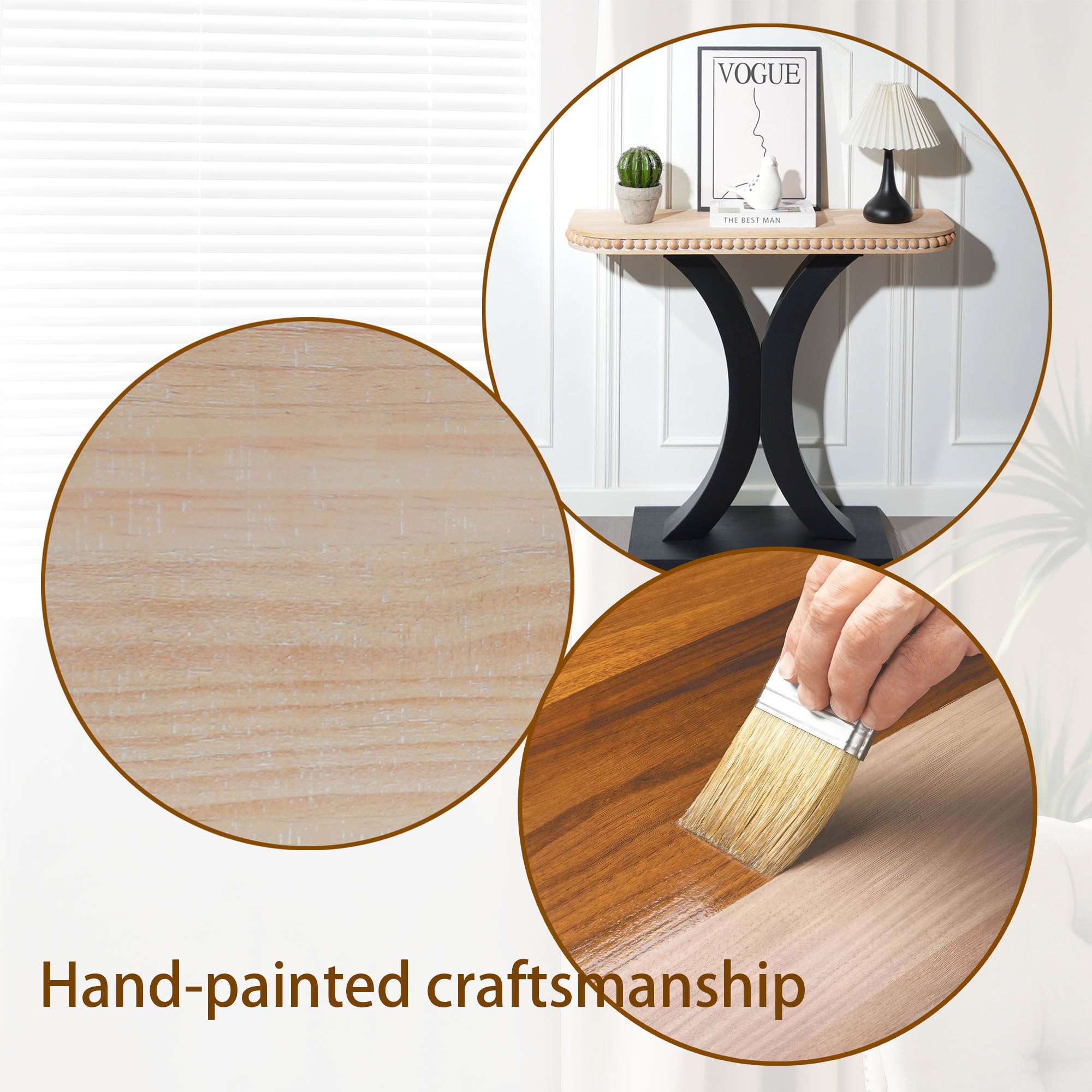 Wood Console Table, Elegant Half-Moon Console Table,35in Small Entryway Table, Thin Sofa Table, Side Table, Display Table, for Hallway, Bedroom, Living Room, Foyer