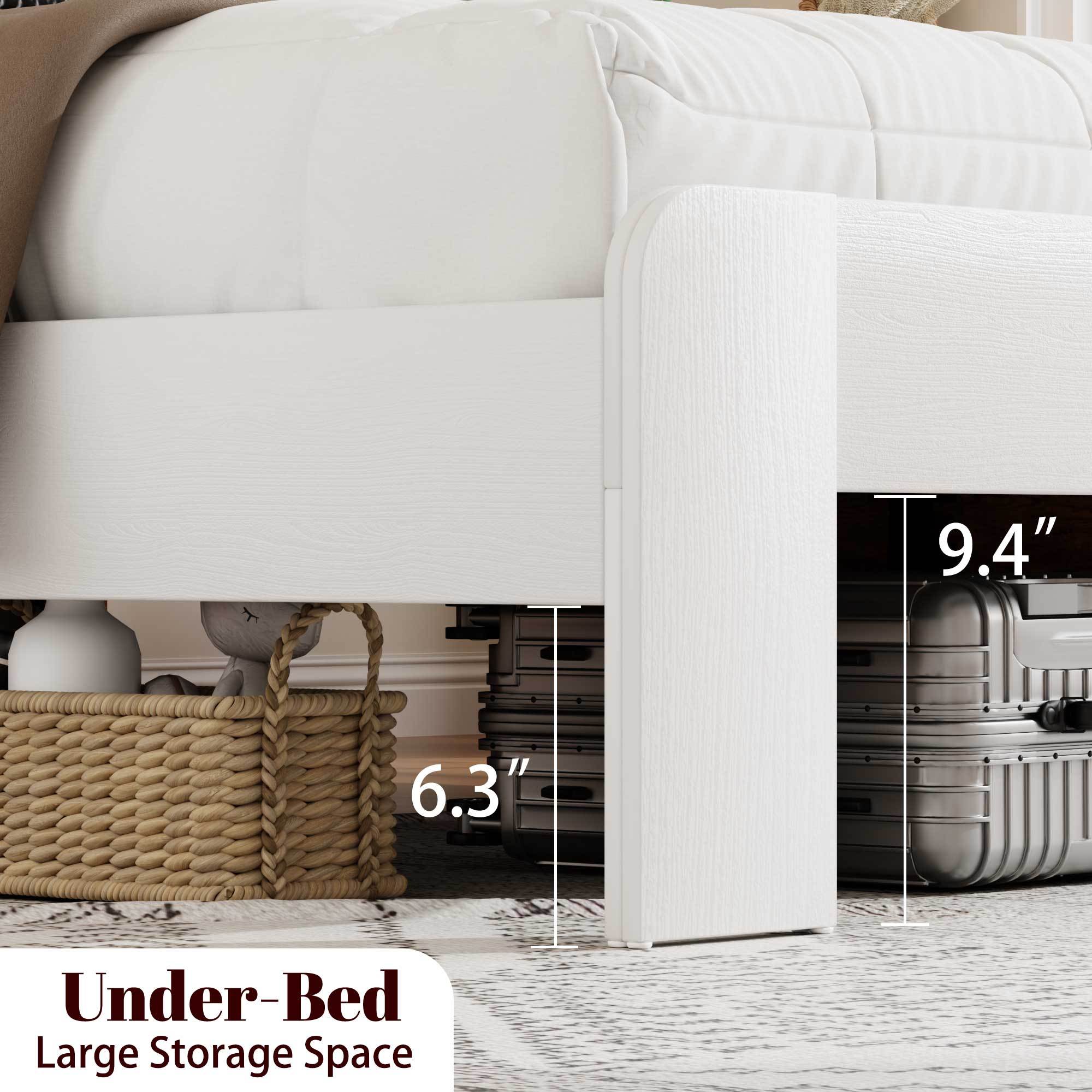Full Bed Frame Headboard , Wood Platform Bed Frame , Noise Free,No Box Spring Needed and Easy Assembly Tool,Large Under Bed Storage,White