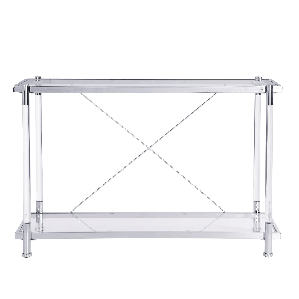43.31'' Chrome Glass Sofa Table, Acrylic Side Table, Console Table for Living Room& Bedroom