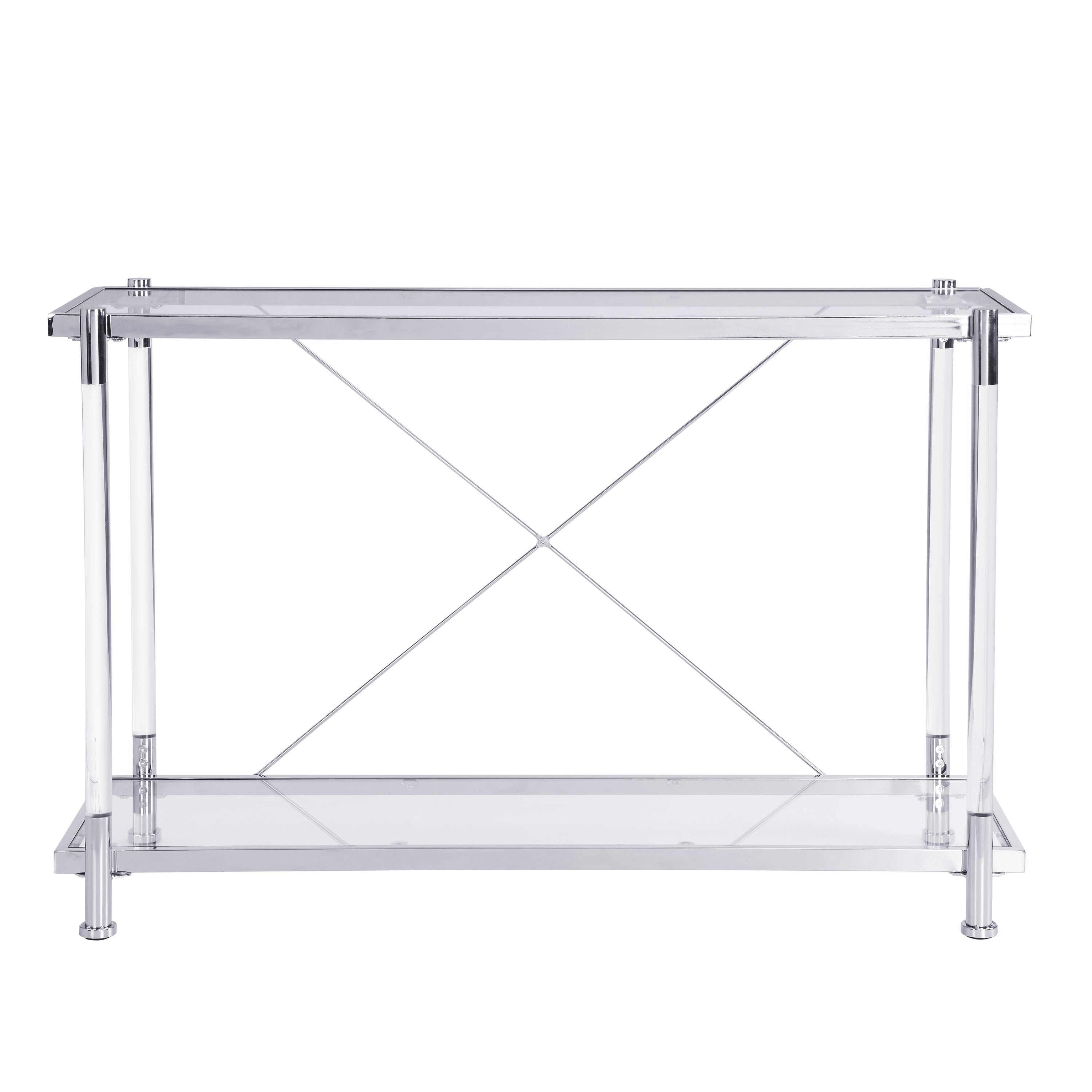43.31'' Chrome Glass Sofa Table, Acrylic Side Table, Console Table for Living Room& Bedroom