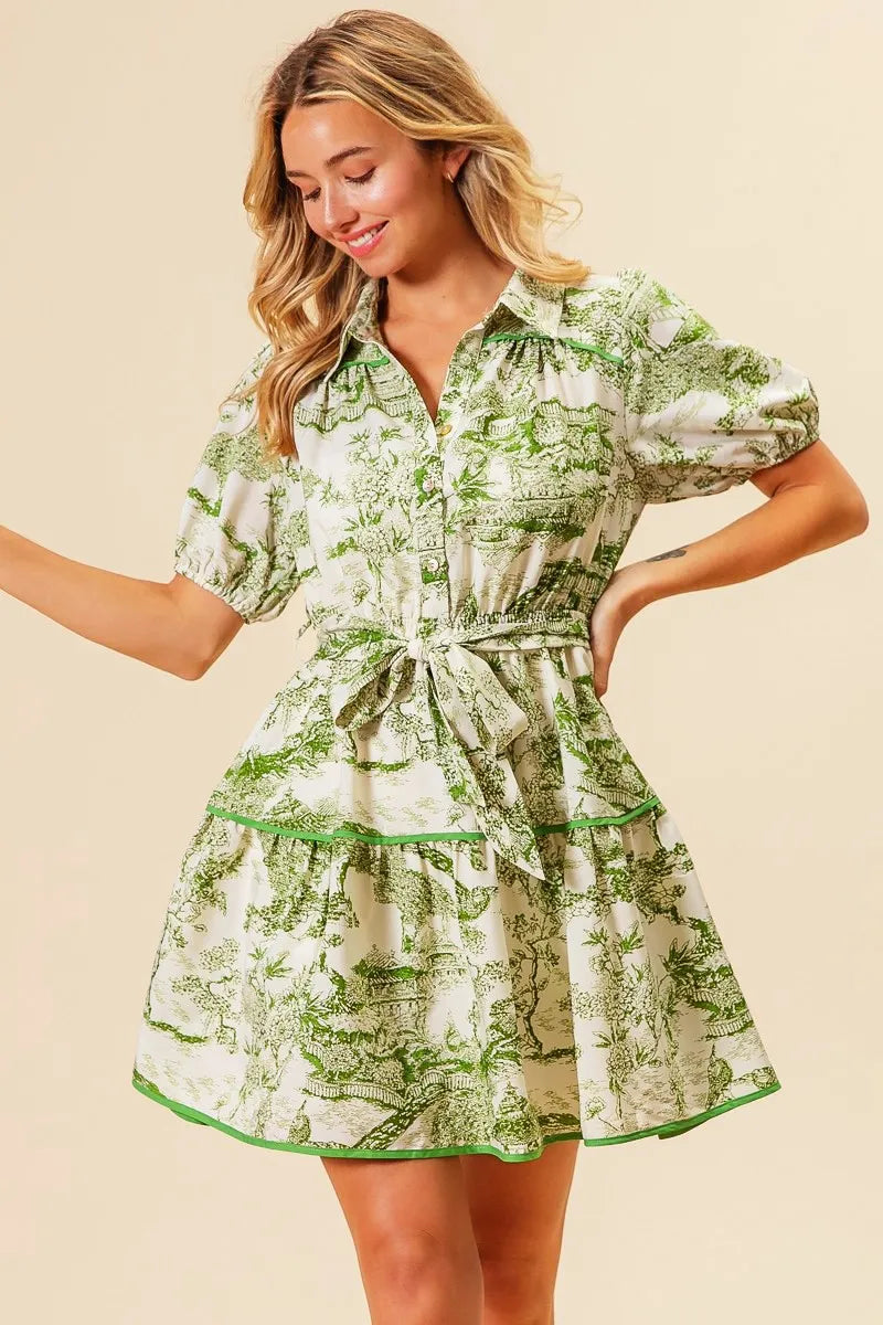 BiBi Woven Printed Tiered Dress