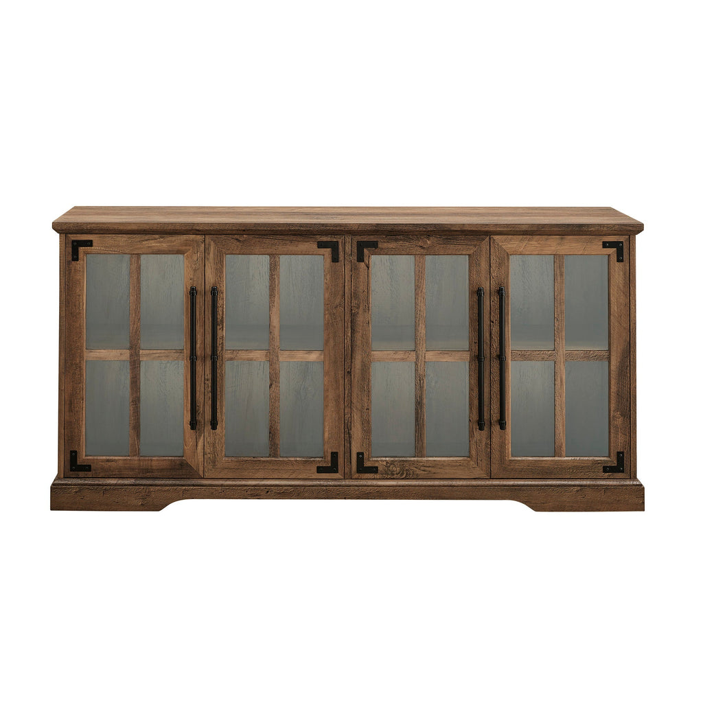 Modern Farmhouse Windowpane Glass-Door TV Stand for TVs up to 65' - Rustic Oak Finish - MDF Construction