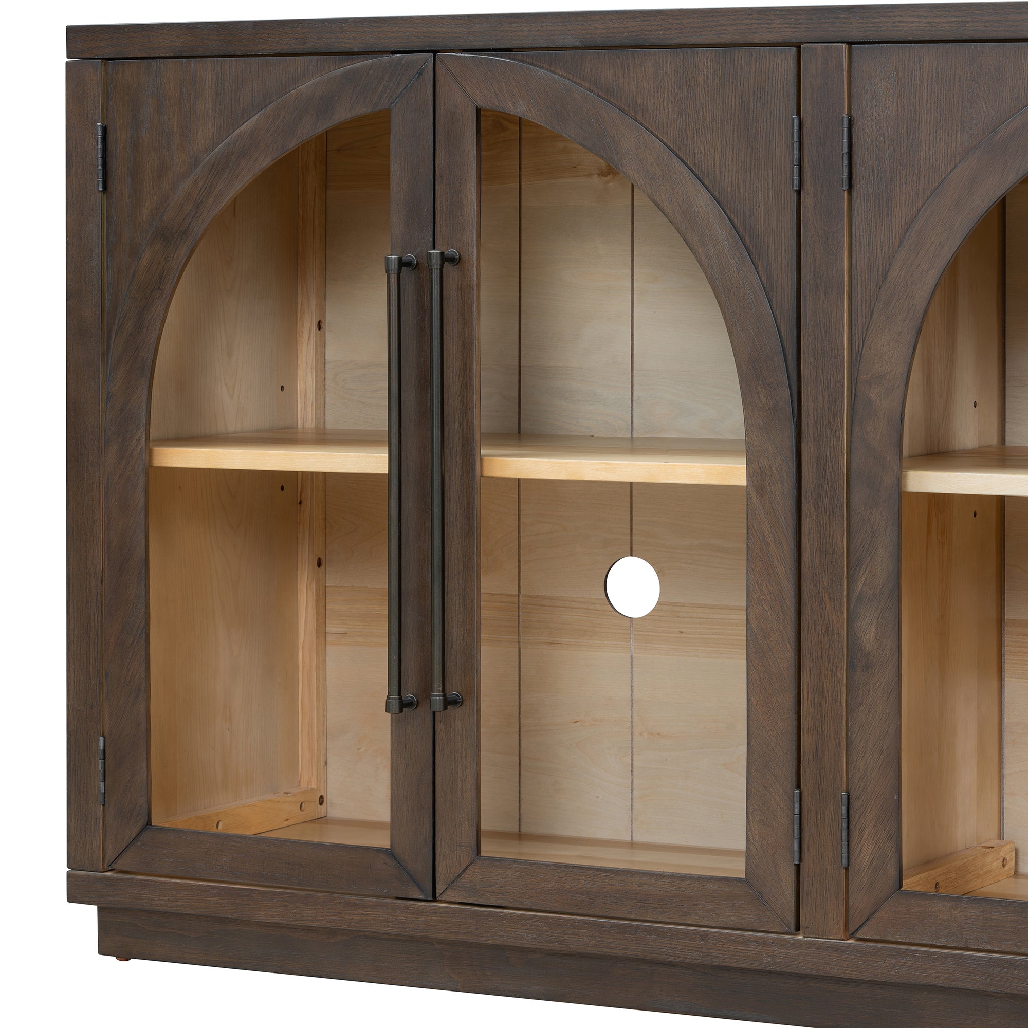 TREXM 4-Door Large Storage Sideboard Buffet Cabinet with Glass Doors, Arched Cabinet with Adjustable Shelves for Kitchen, Dining Room and Living Room (Espresso)