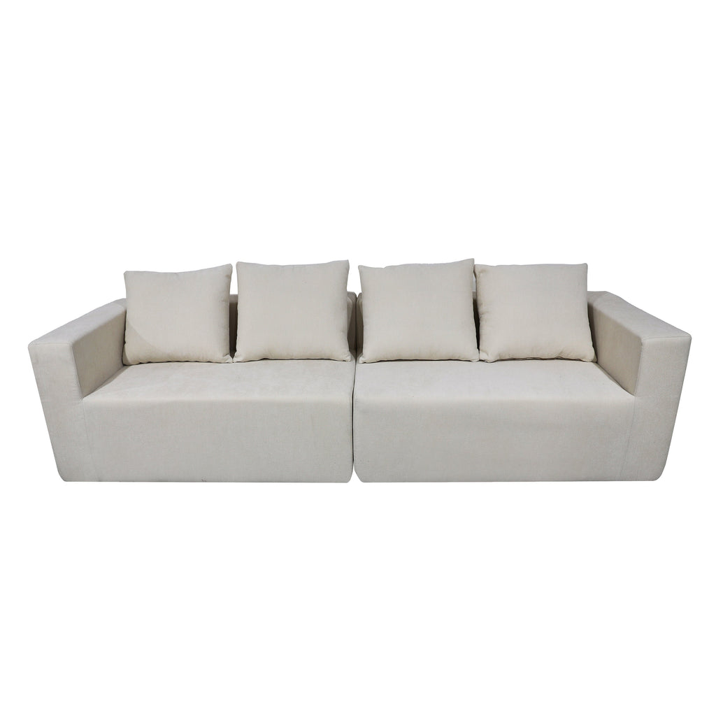 Four seater combination sofa, sofa bed, made of high-density sponge and soft linen fabric, with multiple combination methods (beige)