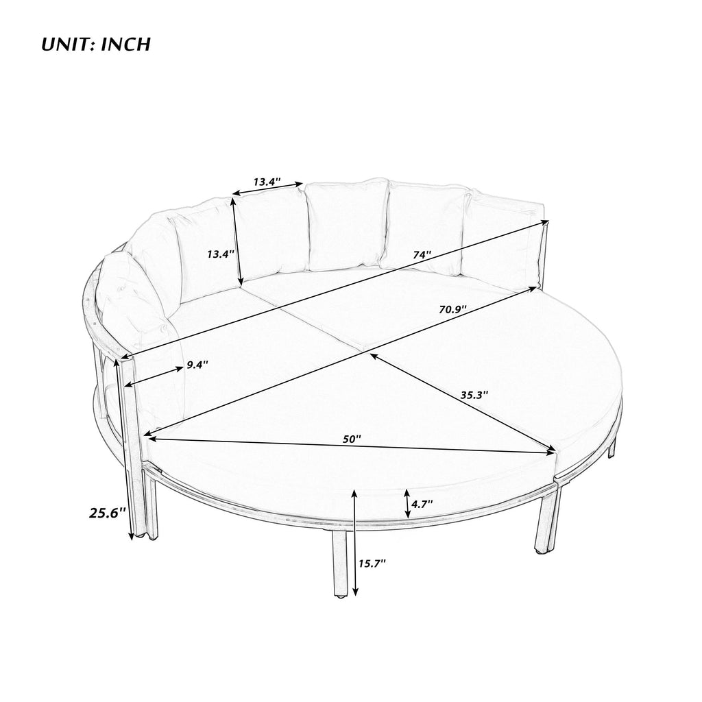 U-style Patio Furniture Set, 4 Piece Round Outdoor Conversation Set All Weather Metal Sectional Sofa with Cushions