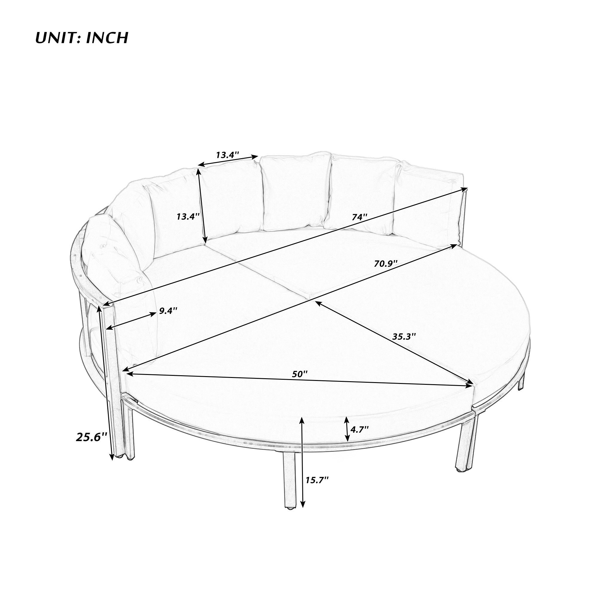 U-style Patio Furniture Set, 4 Piece Round Outdoor Conversation Set All Weather Metal Sectional Sofa with Cushions