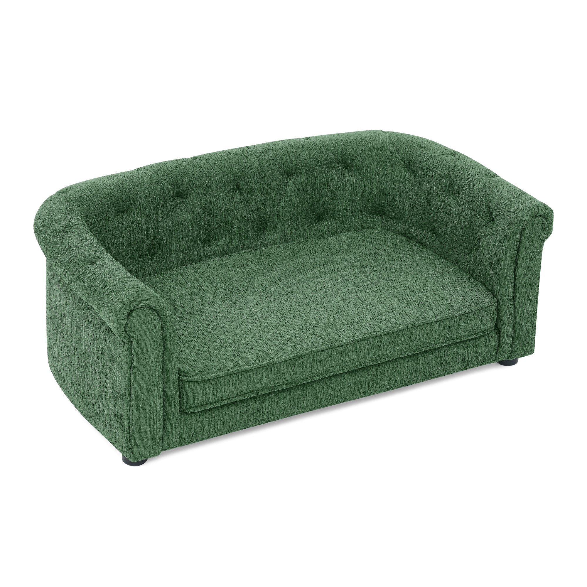 Pet sofa with arc-shaped backrest and armrests, contemporary rectangular pet sofa crafted from breathable linen  cozy soft cushion dog sofa --GREEN