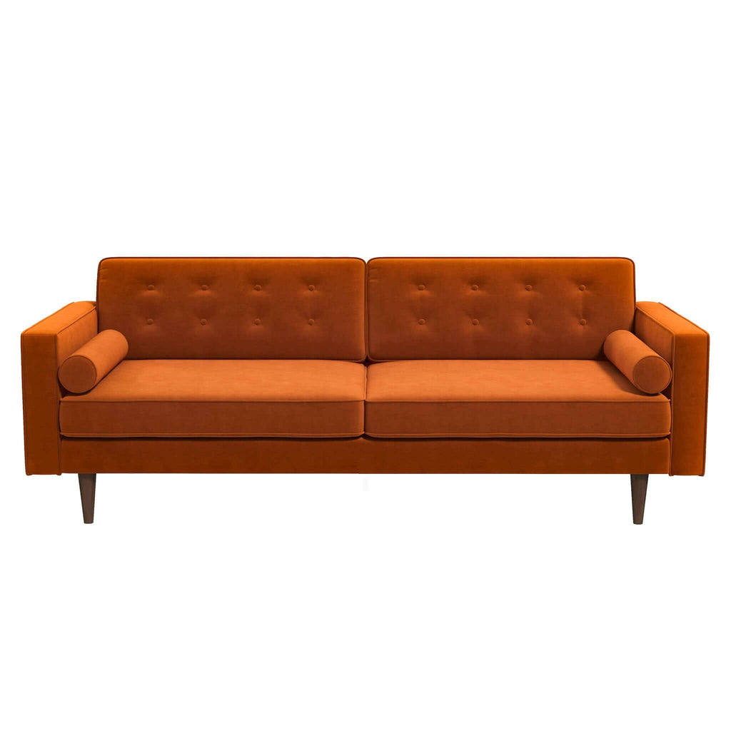 Mid Century Modern Design Burnt Orange Velvet Sofa