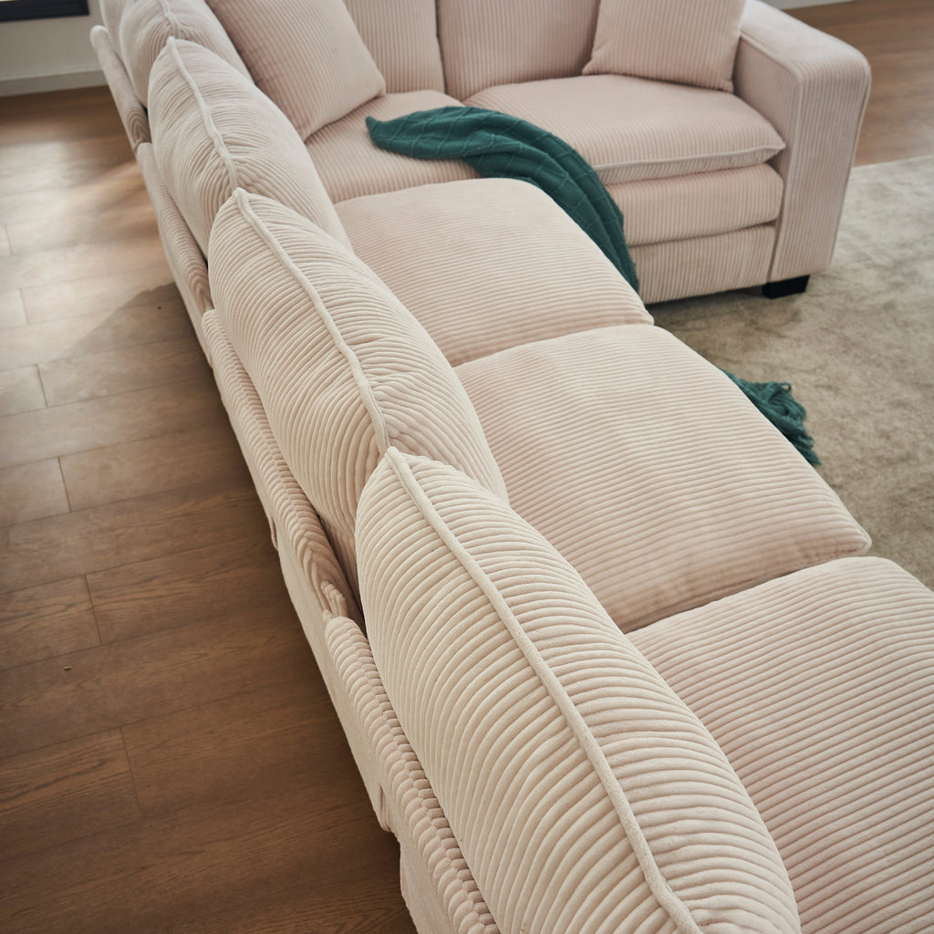 Modern U Shaped 6-seat Sectional Sofa Couch with one Ottoman and three toss pillows ,Modular Sofa for Living Room,Corduroy sofa