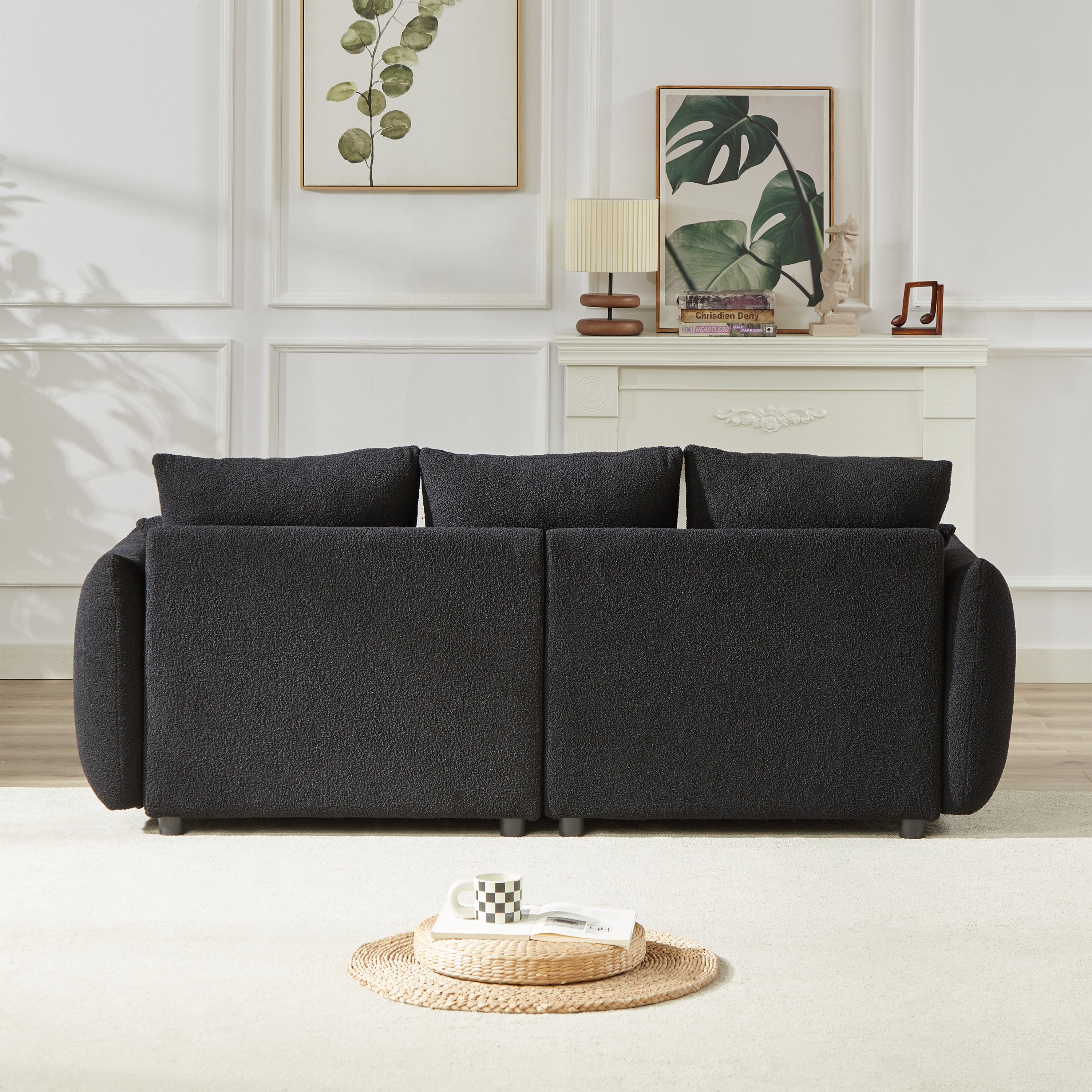 3 Seater + 3 Seater Combo Sofa Modern Living Room Sofa, Teddy Sofa, Wooden Frame, 6 Cushions, Apartment Sofa Furniture