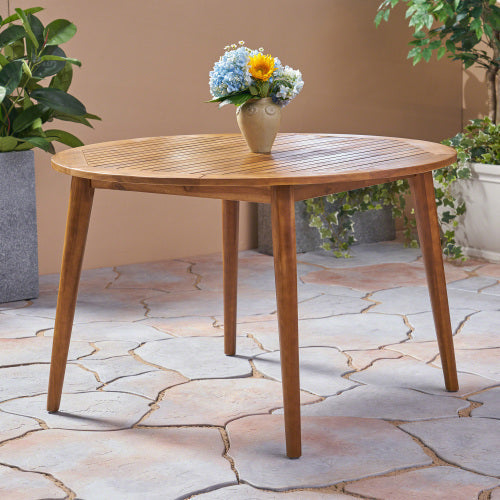 Outdoor Dining Set – Premium Acacia Wood Stamford Table & Wicker Chairs with Cream Cushion for Comfortable Dining Experience,Suitable for large gatherings(1 Table + 4 Chairs)