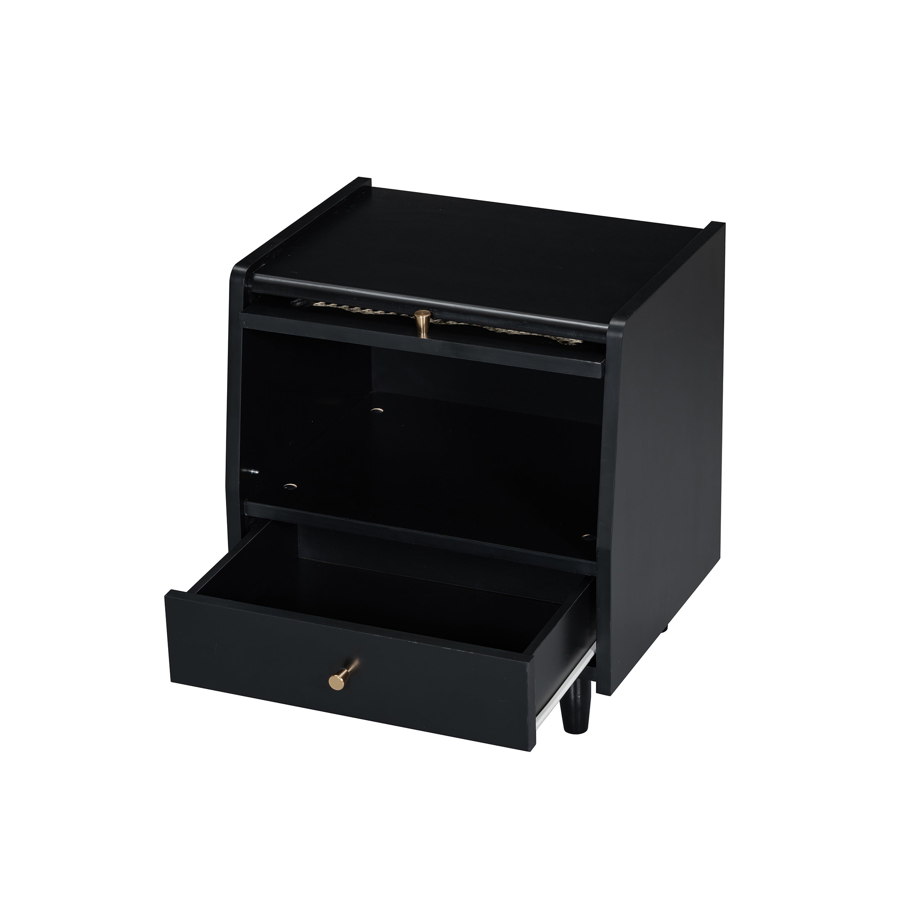 3 Pieces Bedroom Set with Full Size Wooden Bed Frame, 1 Vintage  Nightstand and 1 Makeup Vanity Set with Stool,Black