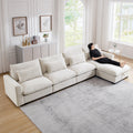 Large L Shape Sectional Corduroy Sofa,Deep Seat Couch with Storage Footstool and 4 Waist Pillows,Beige