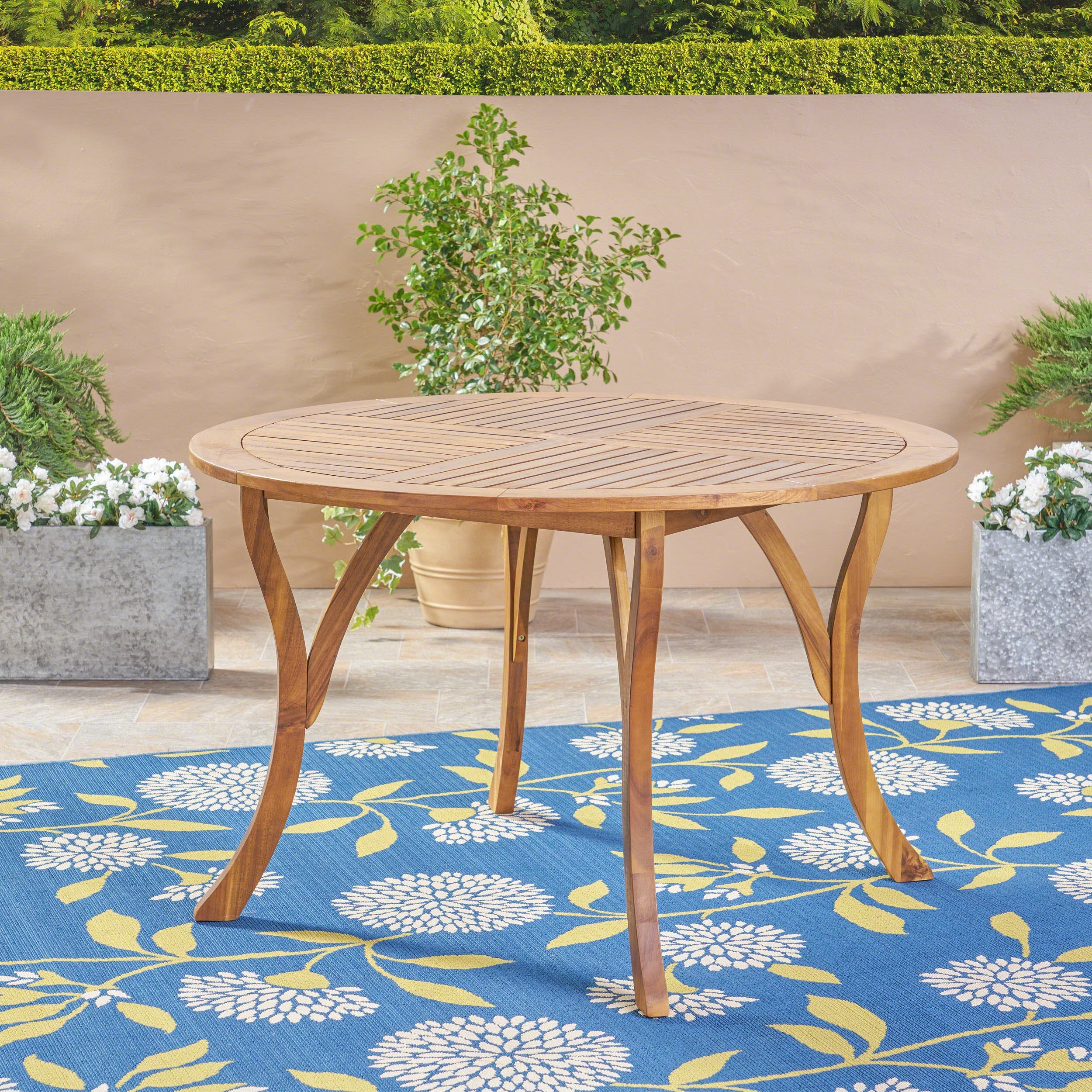 HERMOSA 47 Outdoor Acacia Wood Table with Teak Finish and Circular Design