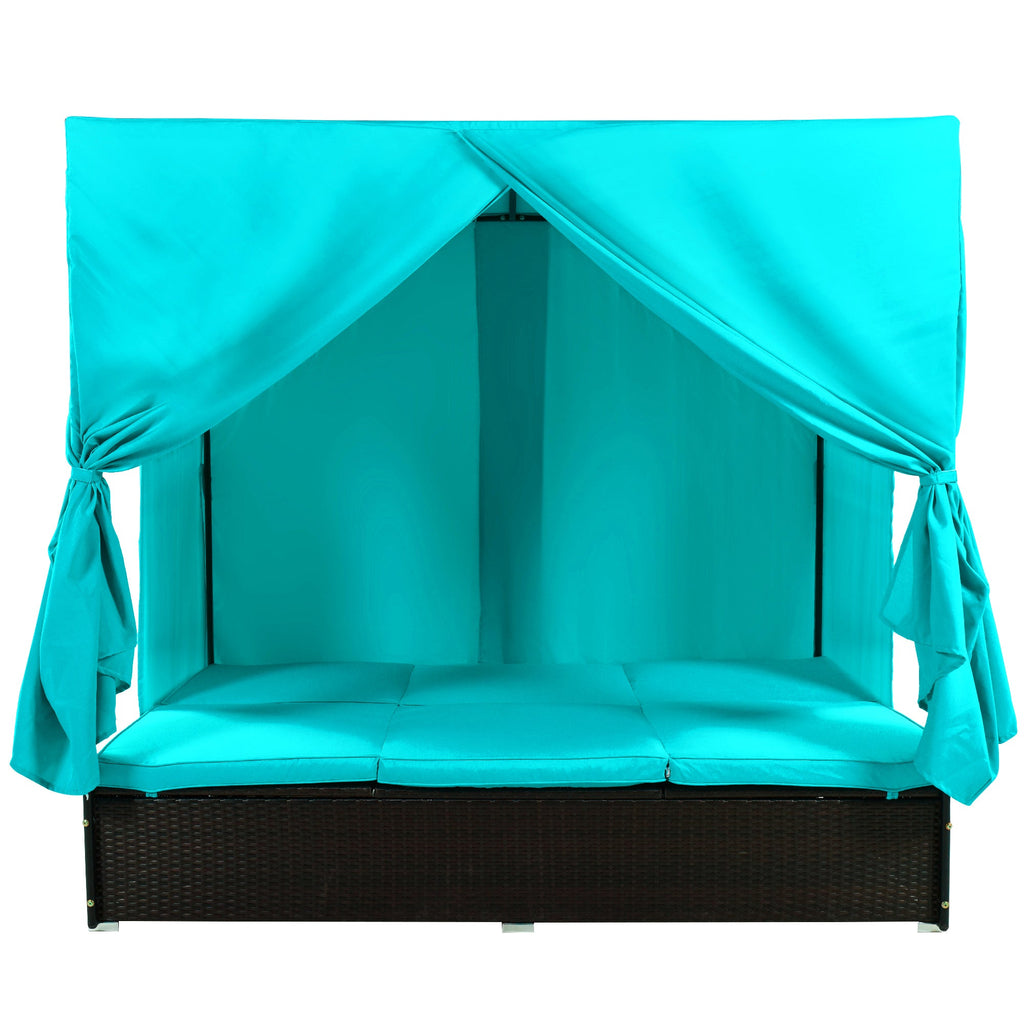 U_STYLE Outdoor Patio Wicker Sunbed Daybed with Cushions, Adjustable Seats