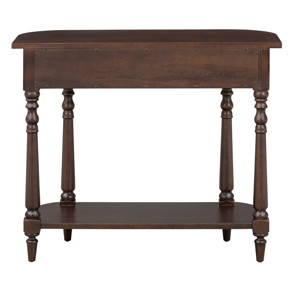 TREXM Narrow Console Table with Curved Corner, Retro Entryway Table with Top Drawer and Open Shelf, Sofa Table Console Tables for Entryway, Hallway and Living Room (Espresso)