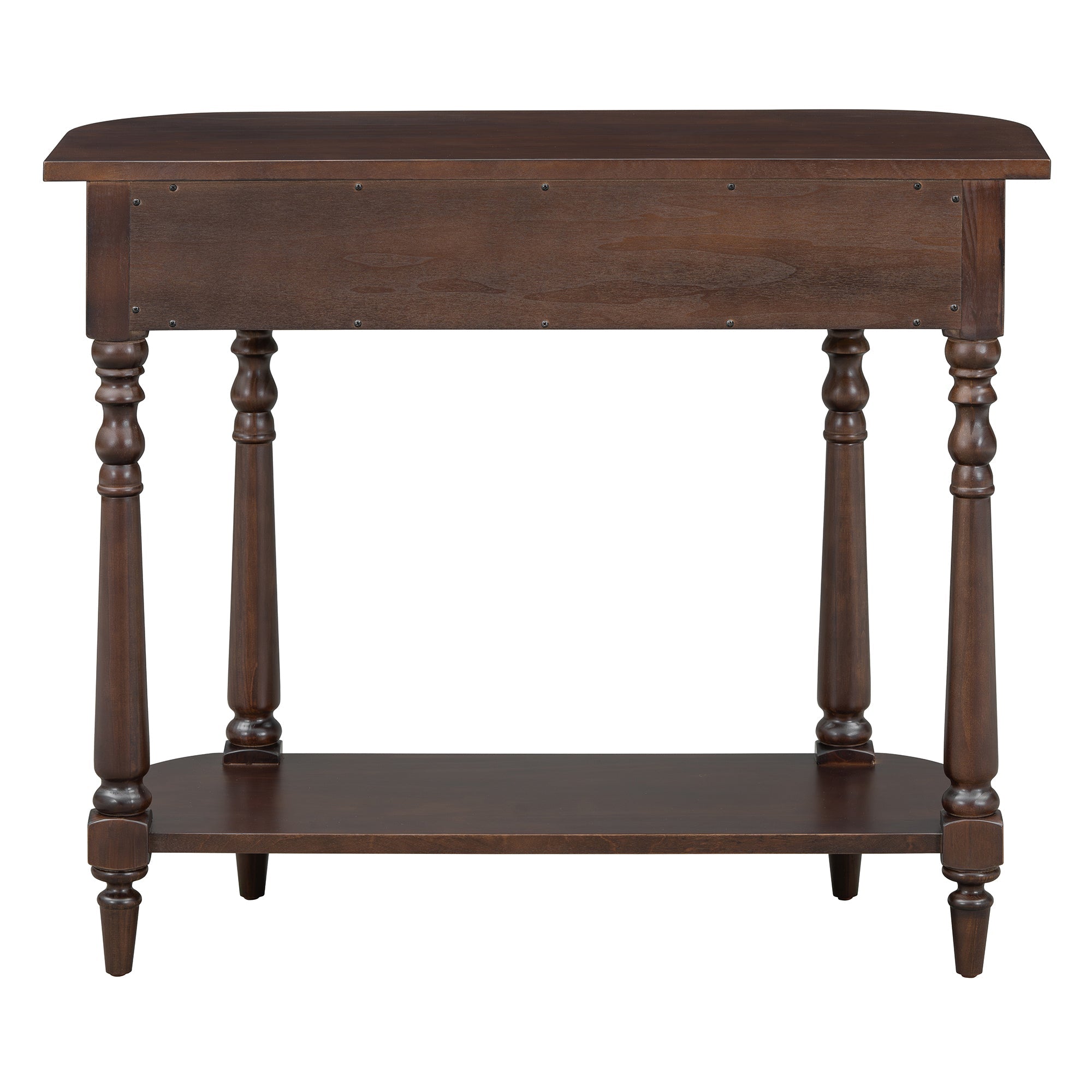 TREXM Narrow Console Table with Curved Corner, Retro Entryway Table with Top Drawer and Open Shelf, Sofa Table Console Tables for Entryway, Hallway and Living Room (Espresso)