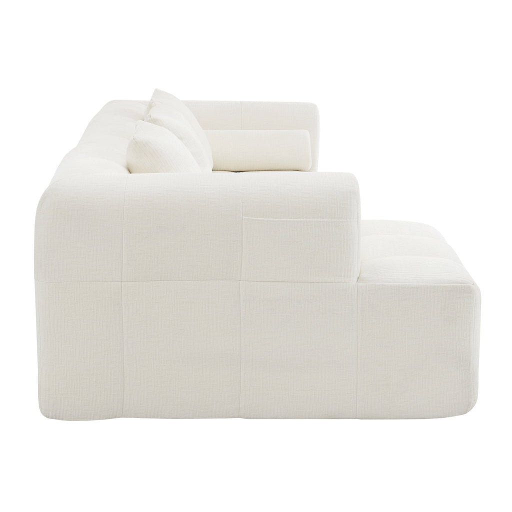 Modern Beige Modular Sectional Sofa with Deep Seating and Side Pockets, Chenille Upholstery, 101.2'