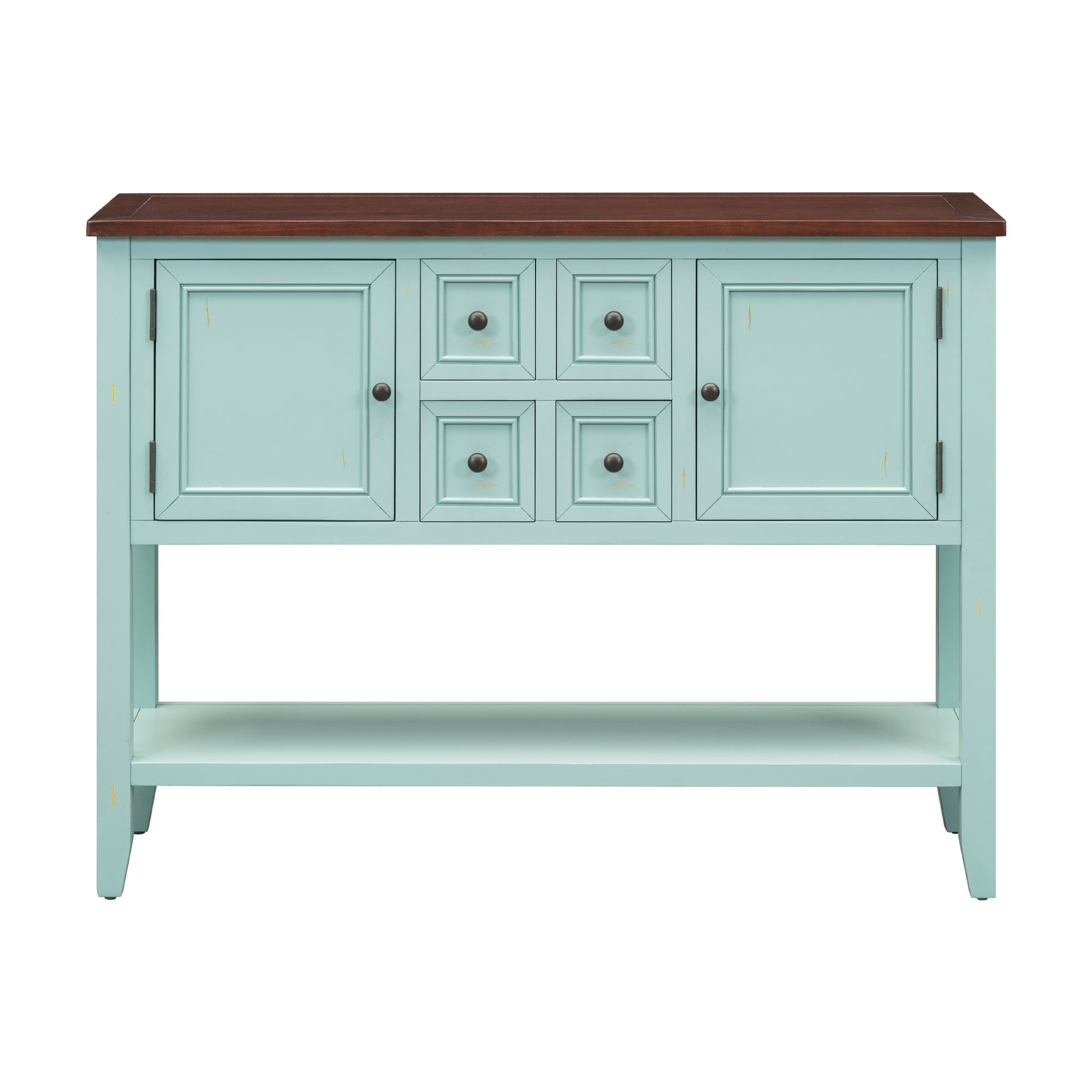 TREXM Cambridge Series  Ample Storage Vintage Console Table with Four Small Drawers and Bottom Shelf for Living Rooms, Entrances and Kitchens (Retro Blue, OLD SKU: WF190263AAC)