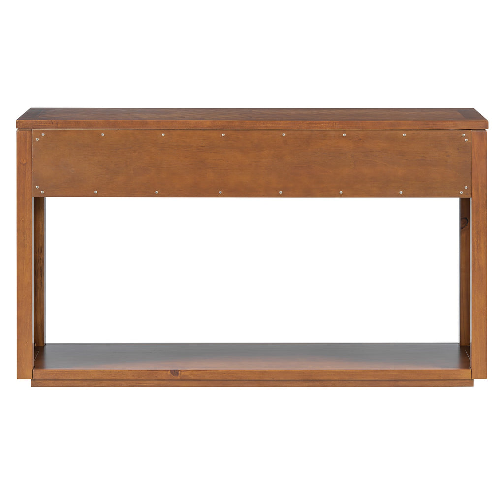 TREXM 55' Console Table, Rustic Wooden Entryway Table with Storage Drawers and Open Shelf, Elegant Sofa Table for Hallway and Living Room (Honey)