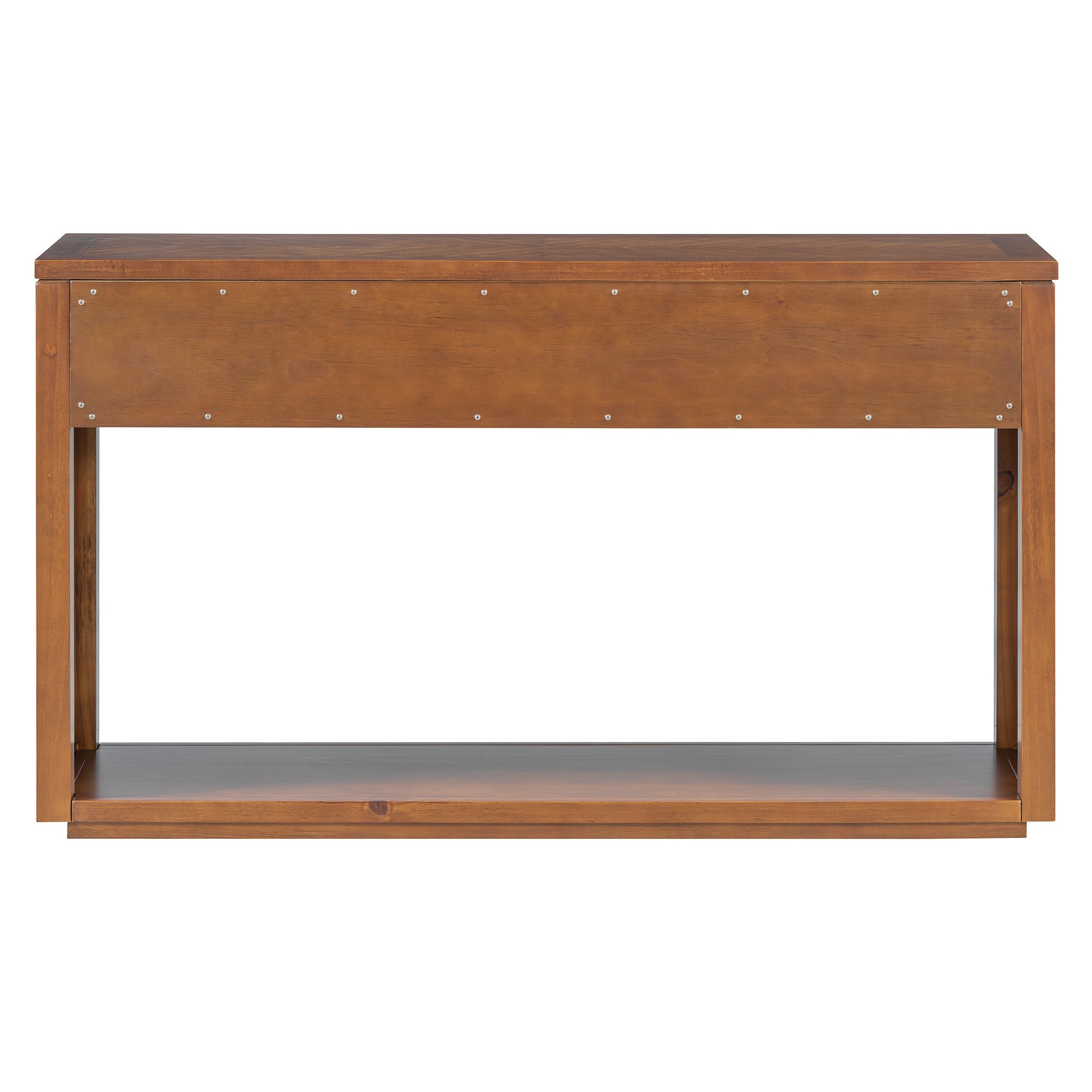 TREXM 55' Console Table, Rustic Wooden Entryway Table with Storage Drawers and Open Shelf, Elegant Sofa Table for Hallway and Living Room (Honey)