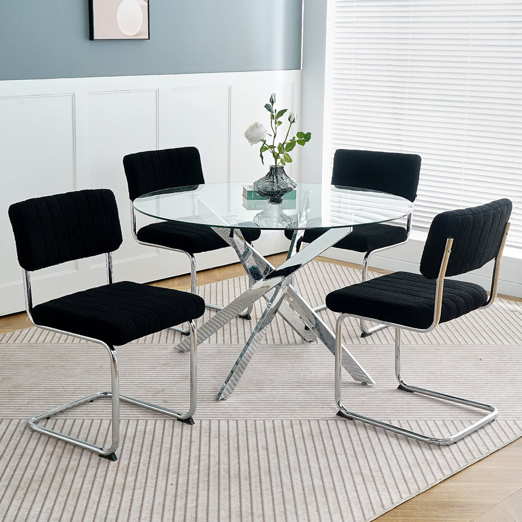 Modern simple glass table, high quality tempered glass metal material, multi-functional office learning table, electroplated square table legs (set of 1)