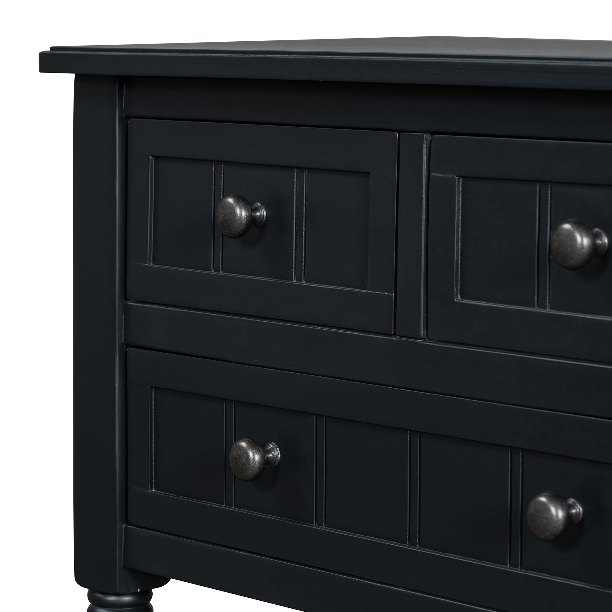 TREXM Narrow Console Table, Slim Sofa Table with Three Storage Drawers and Bottom Shelf (Black)