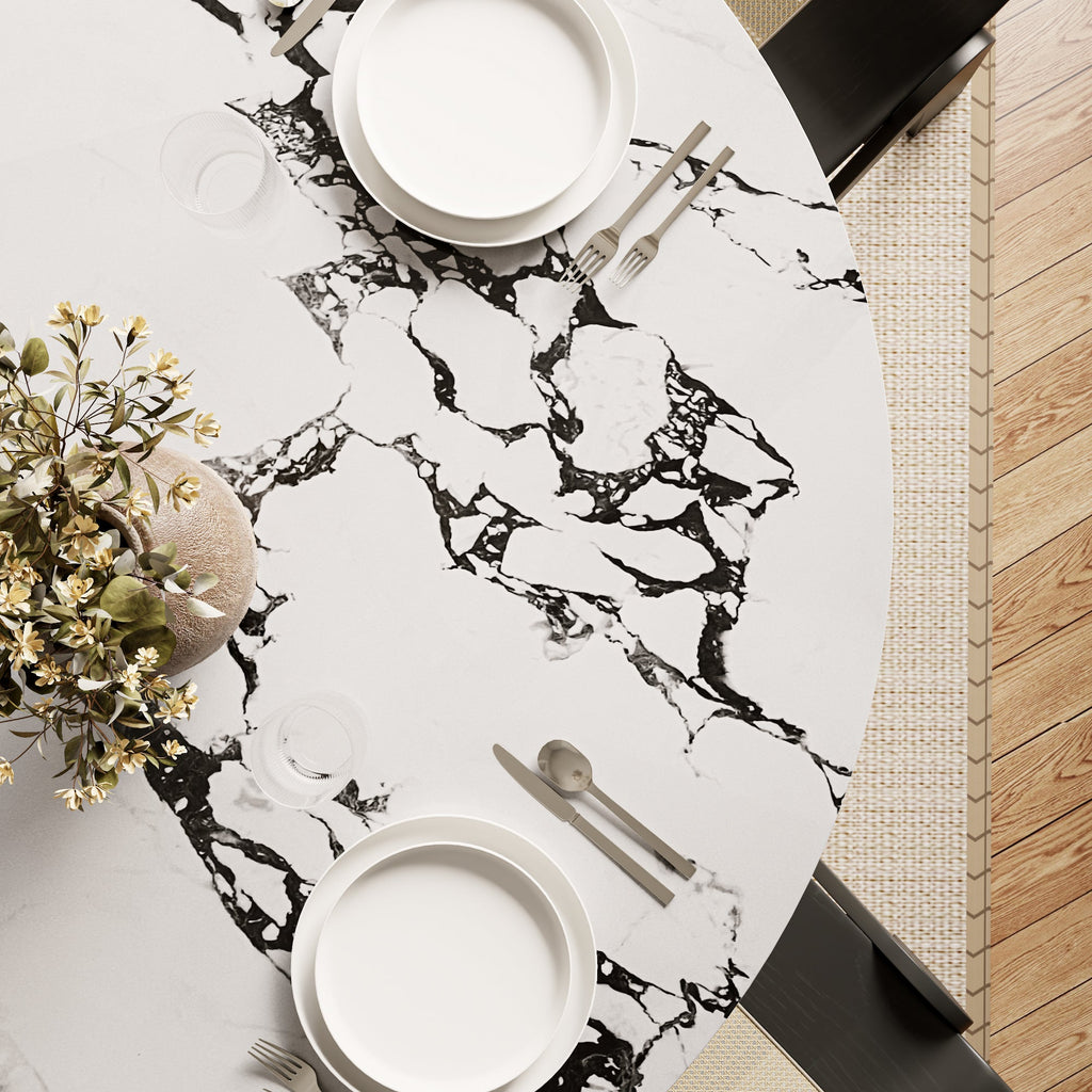Chic Luxury Black Round Dining Kitchen 47' Table - White Black With Vase-shaped Solid Wood Pedestal For 4