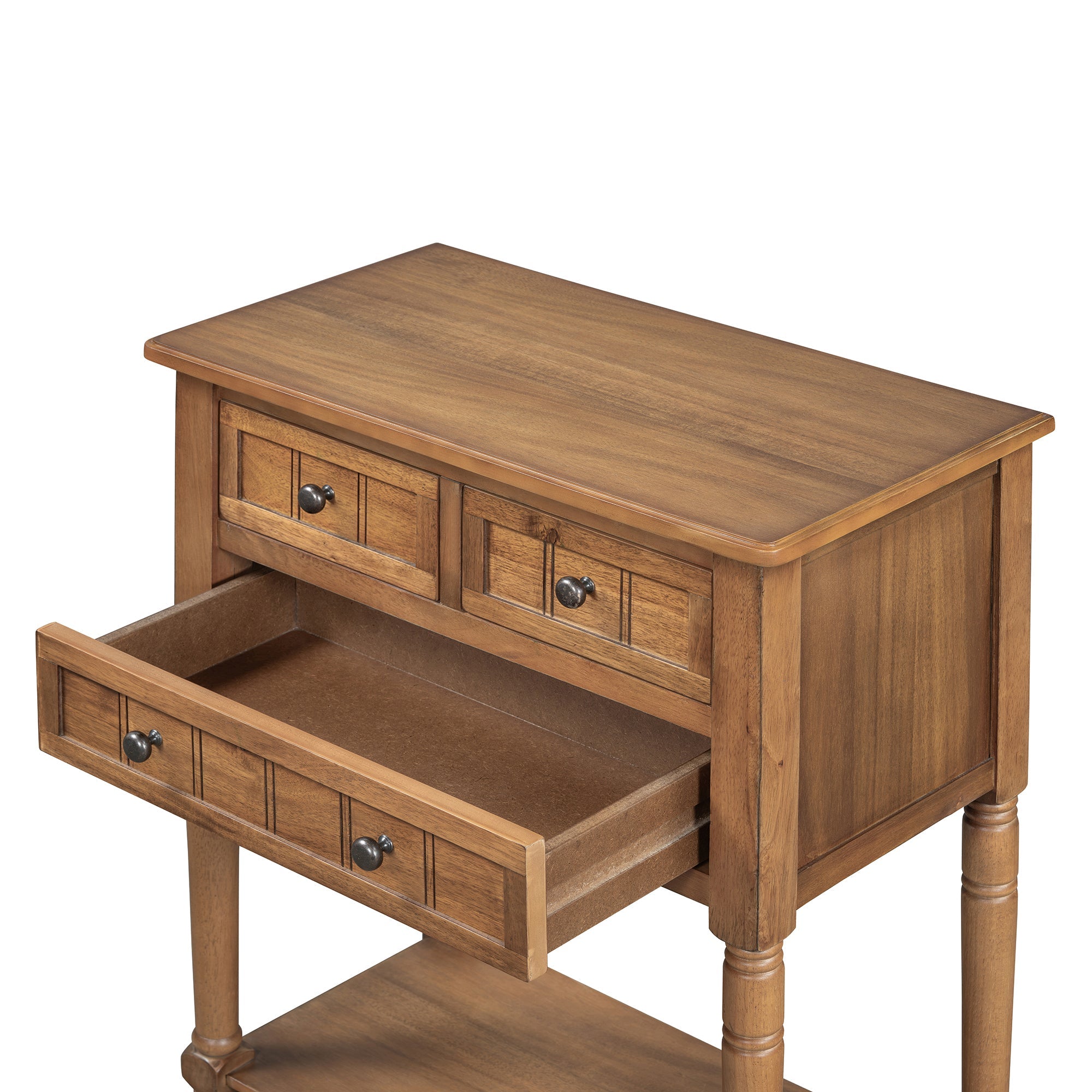 TREXM Narrow Console Table, Slim Sofa Table with Three Storage Drawers and Bottom Shelf (Natural)