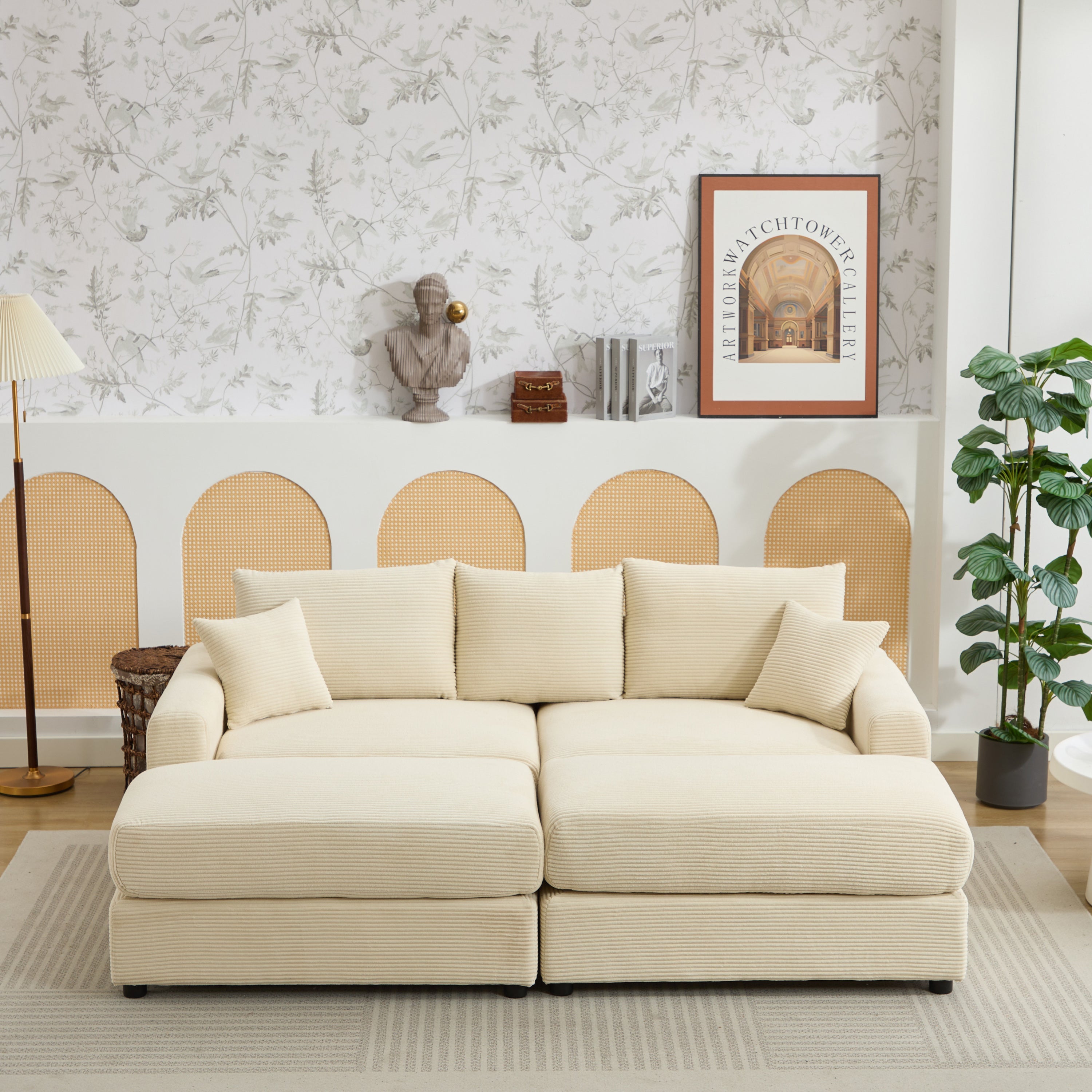 Modern Sectional Couch , 2 Pieces Corduroy Couch Cushion Covers , Soft Stretch Sofa Slipcovers with 2pcs Pillows