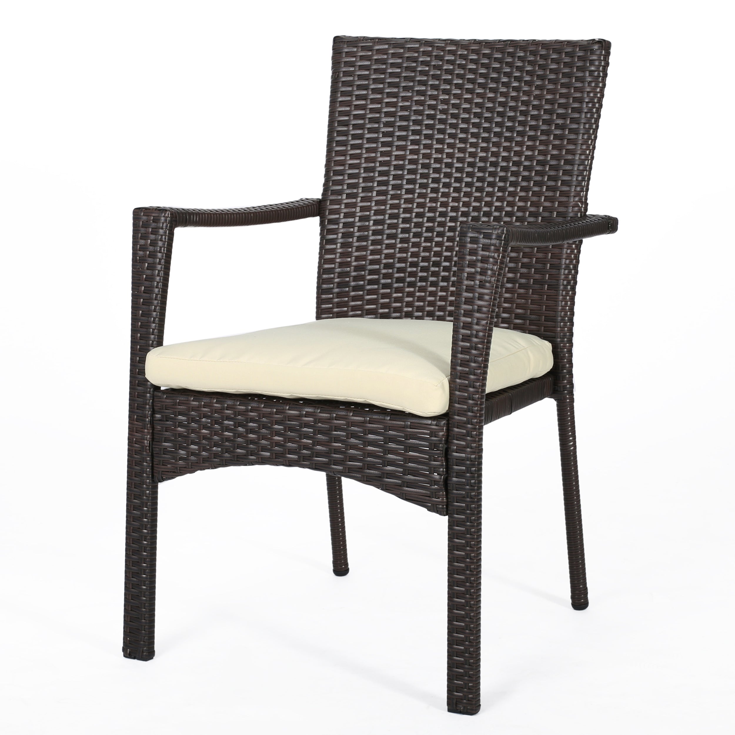 Outdoor 3-Piece Bistro Set with Water Resistant Cushions and 2 Chairs, Brown Multi