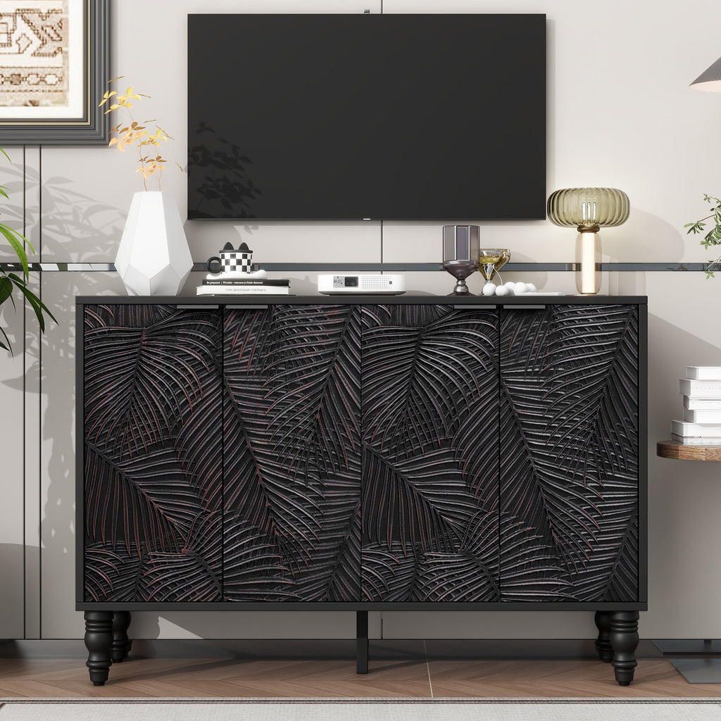 U-Can 47.2'' Modern TV Stand, Entertainment Center Media Console with 2 Spacious Storage Space, Solid Wood Legs and Anti-tip Device For Living room, Up to 43''