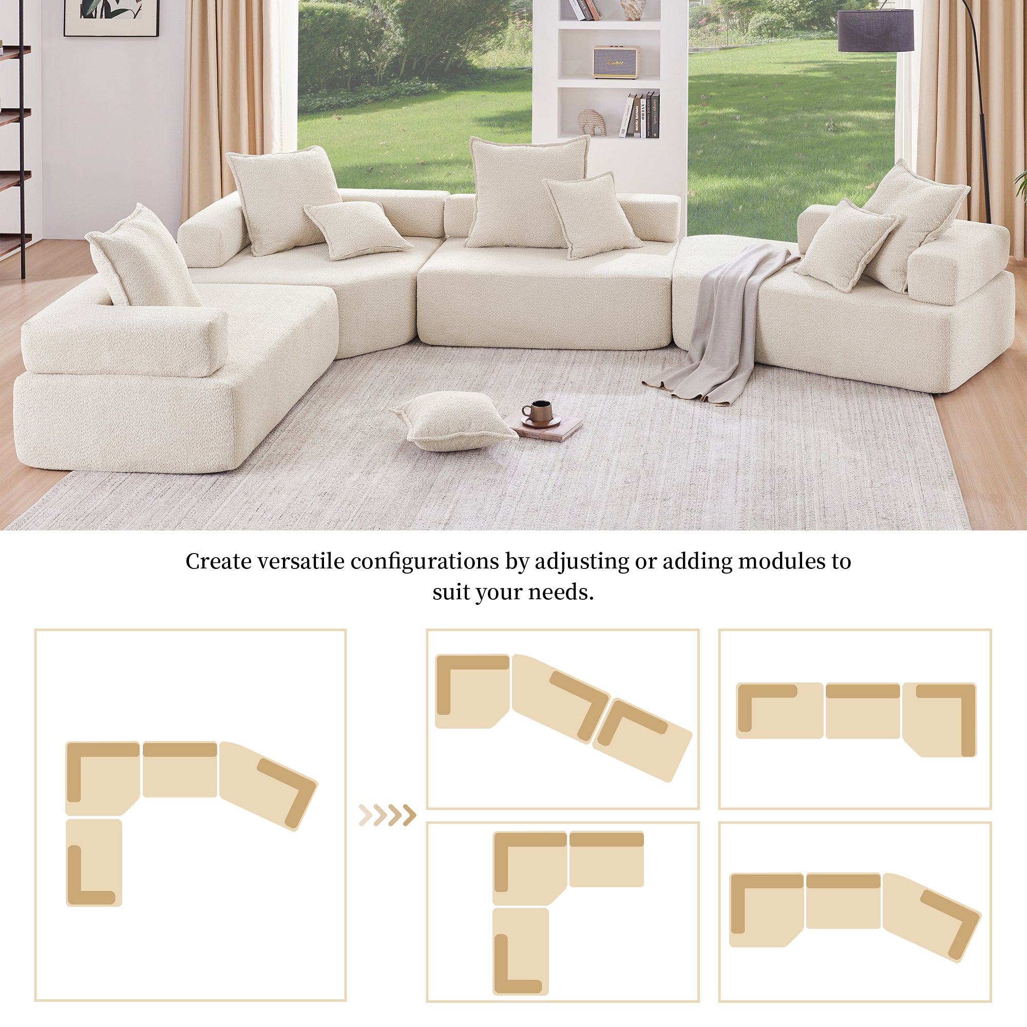 156''Oversized Modular U Shaped Sectional Sofa,Luxury Boucle Floor Couch Set,Convertible Compressed Couch,Spacious Foam-Filled Sofa for Living Room,4 PC Free Combination,2 Colors