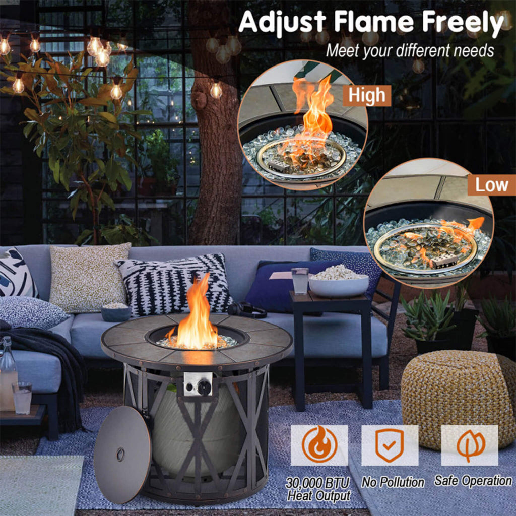 30K BTU Premium Outdoor Patio Gas Fire Pit Table With Fire Glass And Cover, 32" (SAK17432)