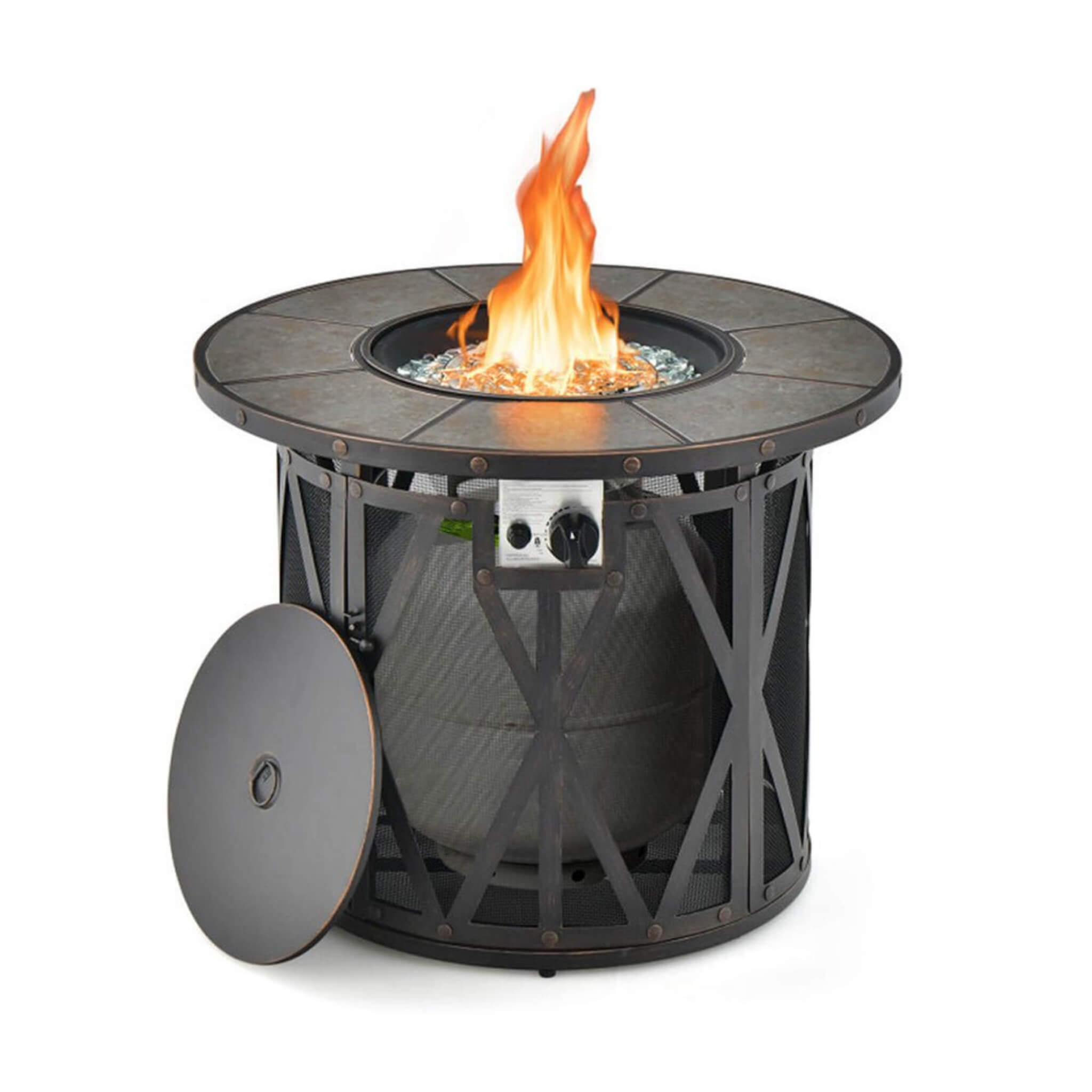 30K BTU Premium Outdoor Patio Gas Fire Pit Table With Fire Glass And Cover, 32" (SAK17432)