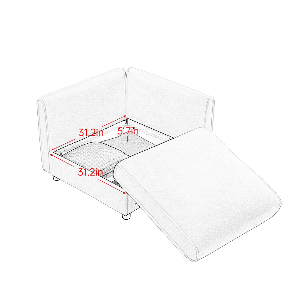 Stylish White Chenille 2-Seater Sofa with Storage Seat, Cylindrical Backrest and Armrests, Modern Fabric Loveseat Featuring Hidden Storage Space