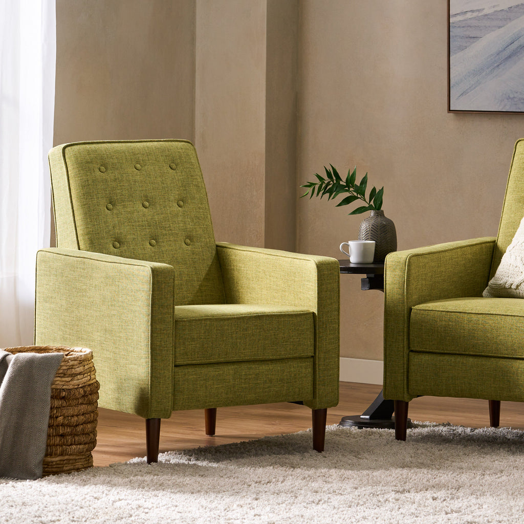 Macedonia Mid-Century Modern Button Tufted Fabric Recliner