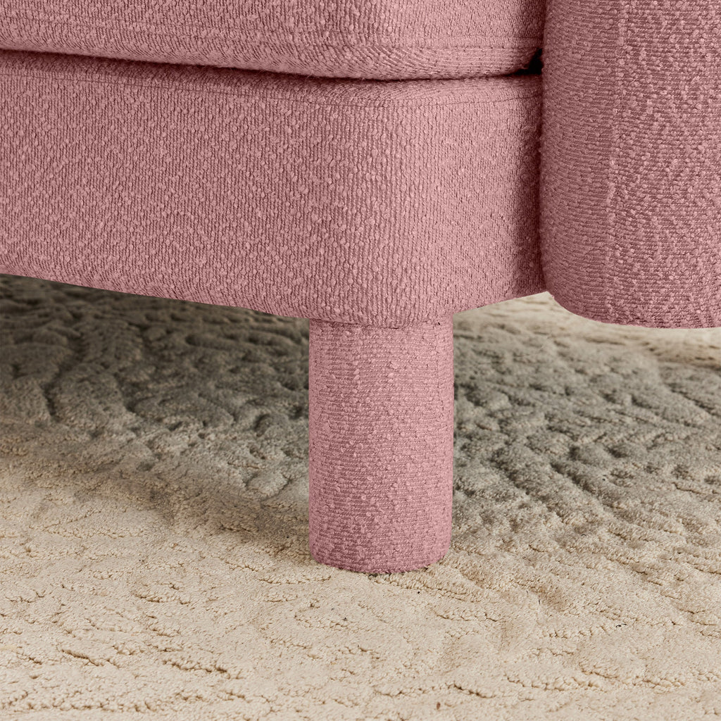 Boucle Fabric U Shape Sectional 4-seater Sofa Couch With Distinctive Shell-shaped Armrests And 2 Movable Ottomans,Cylindrical Legs Wrapped with Self-fabric,Pink Color