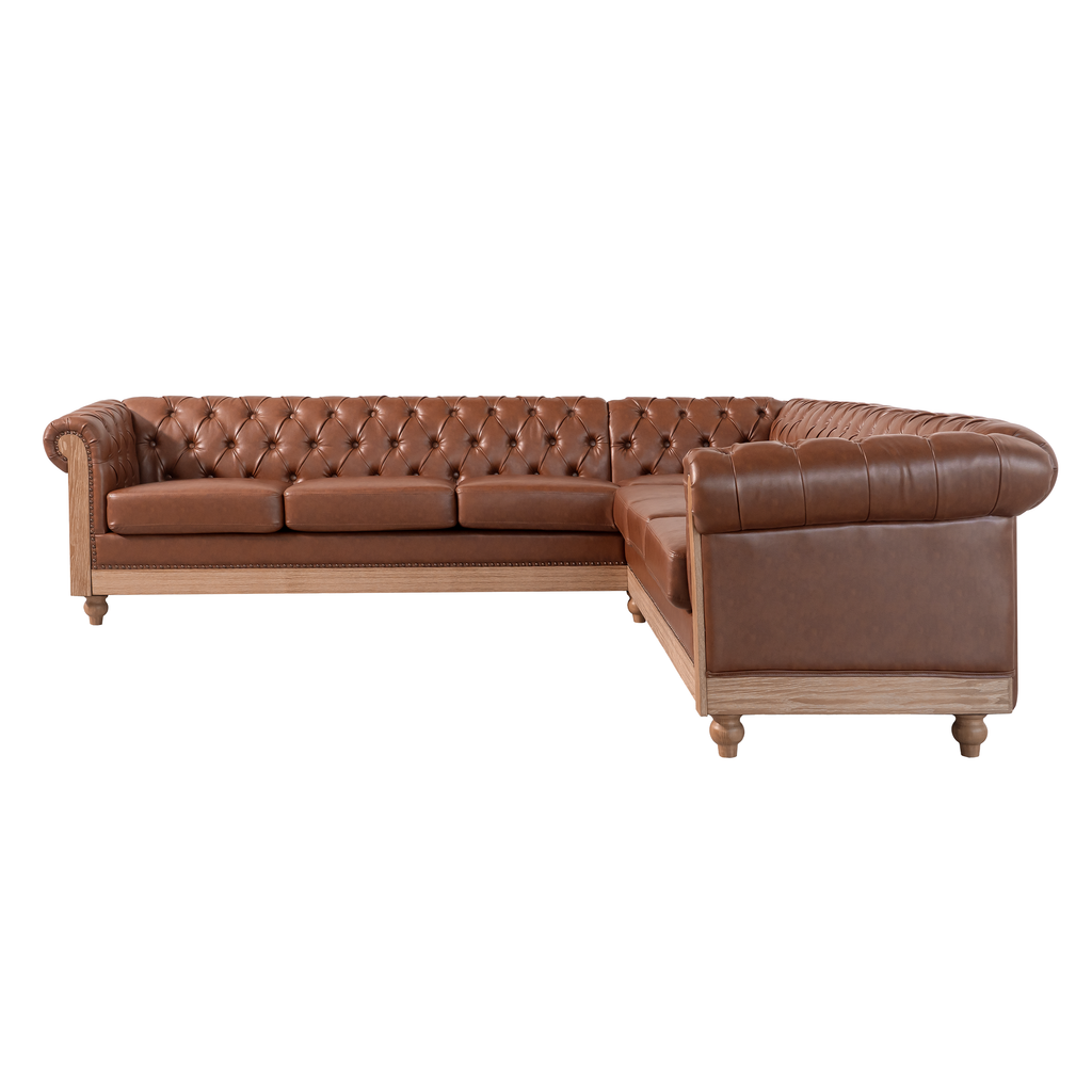 Mirod Comfy Large Sectional Sofa with Wooden Legs, Retro Style for Living Room