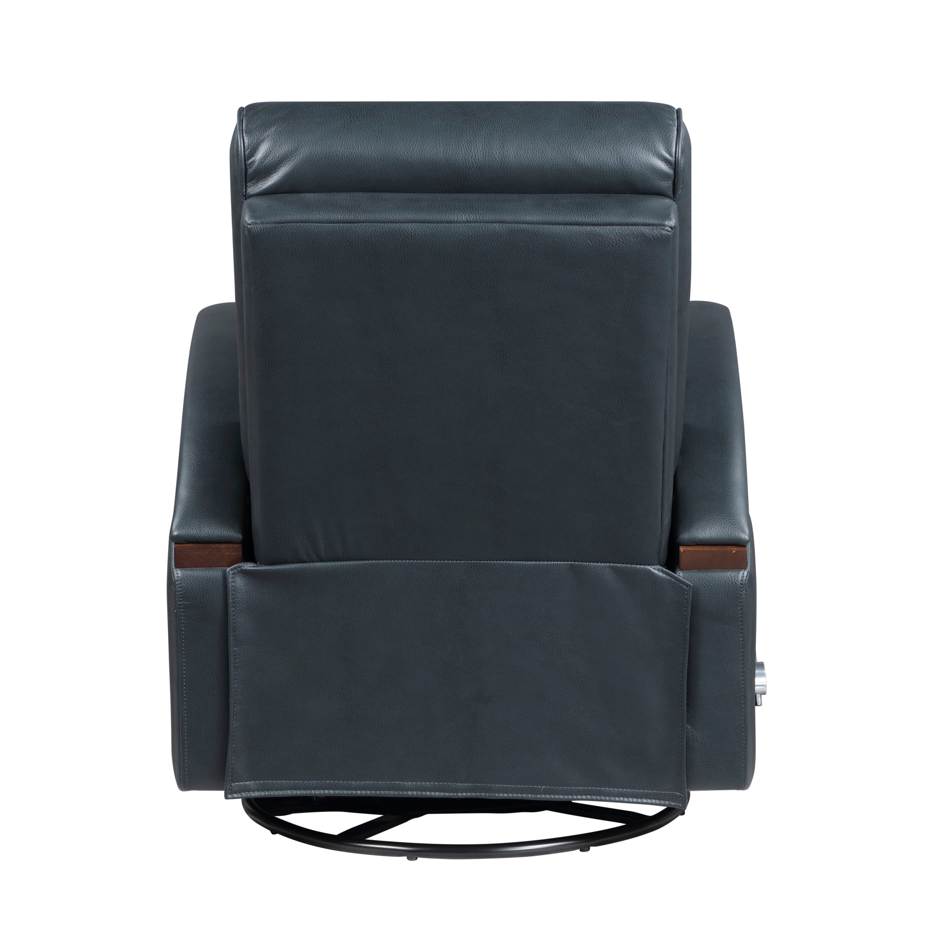 1pc Swivel Gliding Recliner Faux Leather Upholstered Solid Rubberwood Arms Luxurious Living Room Furniture, Navy