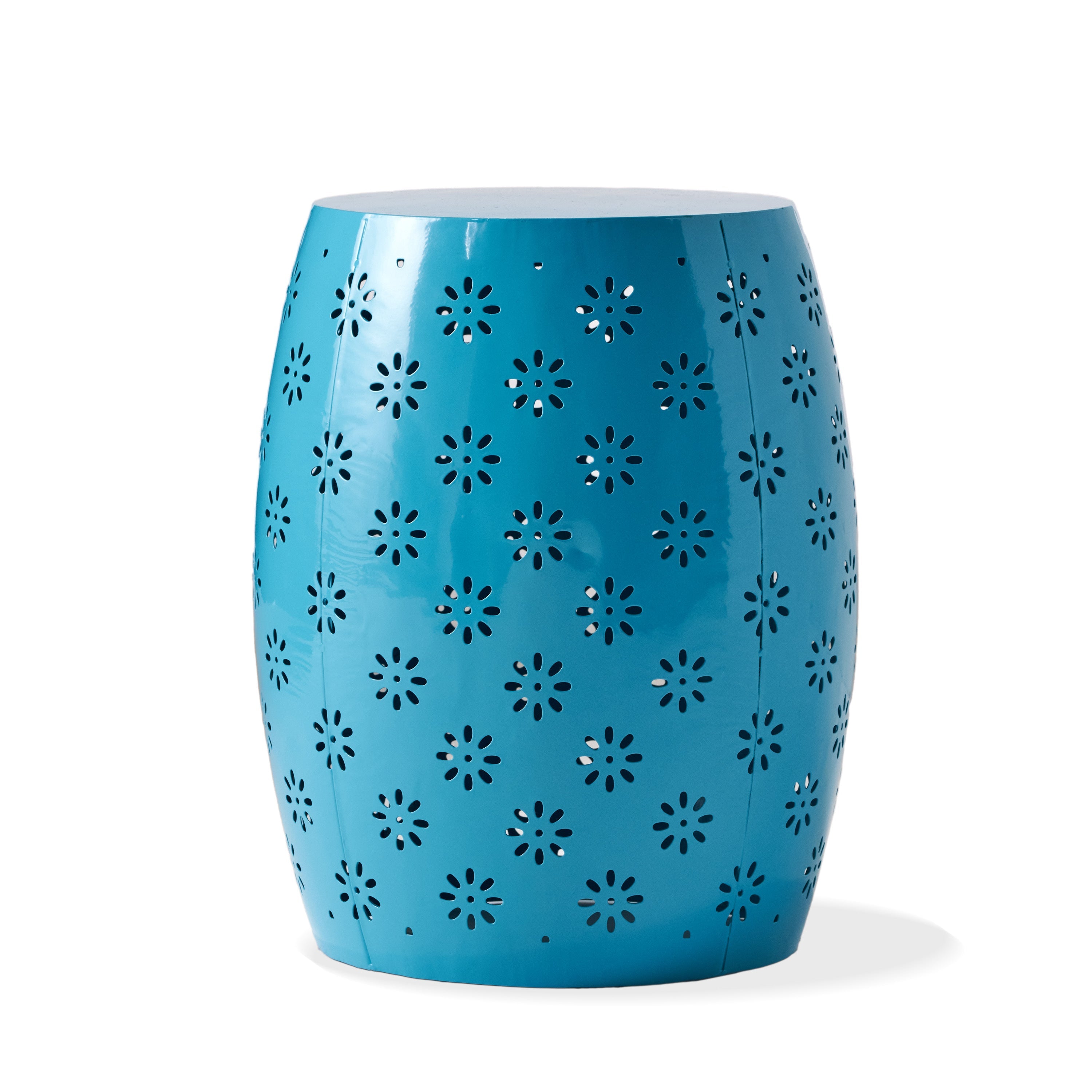 SOLEIL Barrel-Shaped Side Table Blue Iron 15.75 x 15.75 x 20.50 Inches