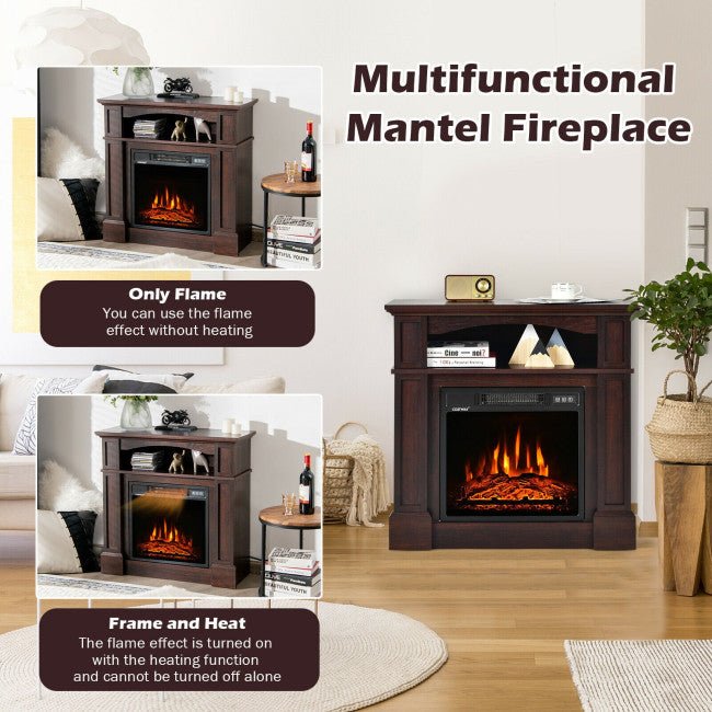 32" Electric TV Stand Entertainment Center Console Fireplace W/ Mantel & Shelf, 1400W (90869345)
