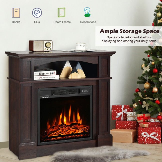 32" Electric TV Stand Entertainment Center Console Fireplace W/ Mantel & Shelf, 1400W (90869345)