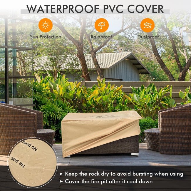 32" Propane Rattan Fire Pit Table Set W/ Side Table Tank & Cover (90165397)