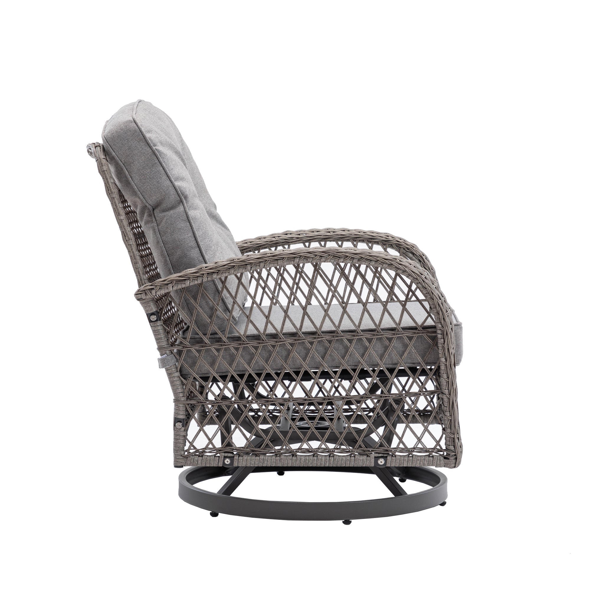 3 Pieces Outdoor Swivel Rocker Patio Chairs, 360 Degree Rocking Patio Conversation Set with Thickened Cushions and Glass Coffee Table for Backyard, Grey