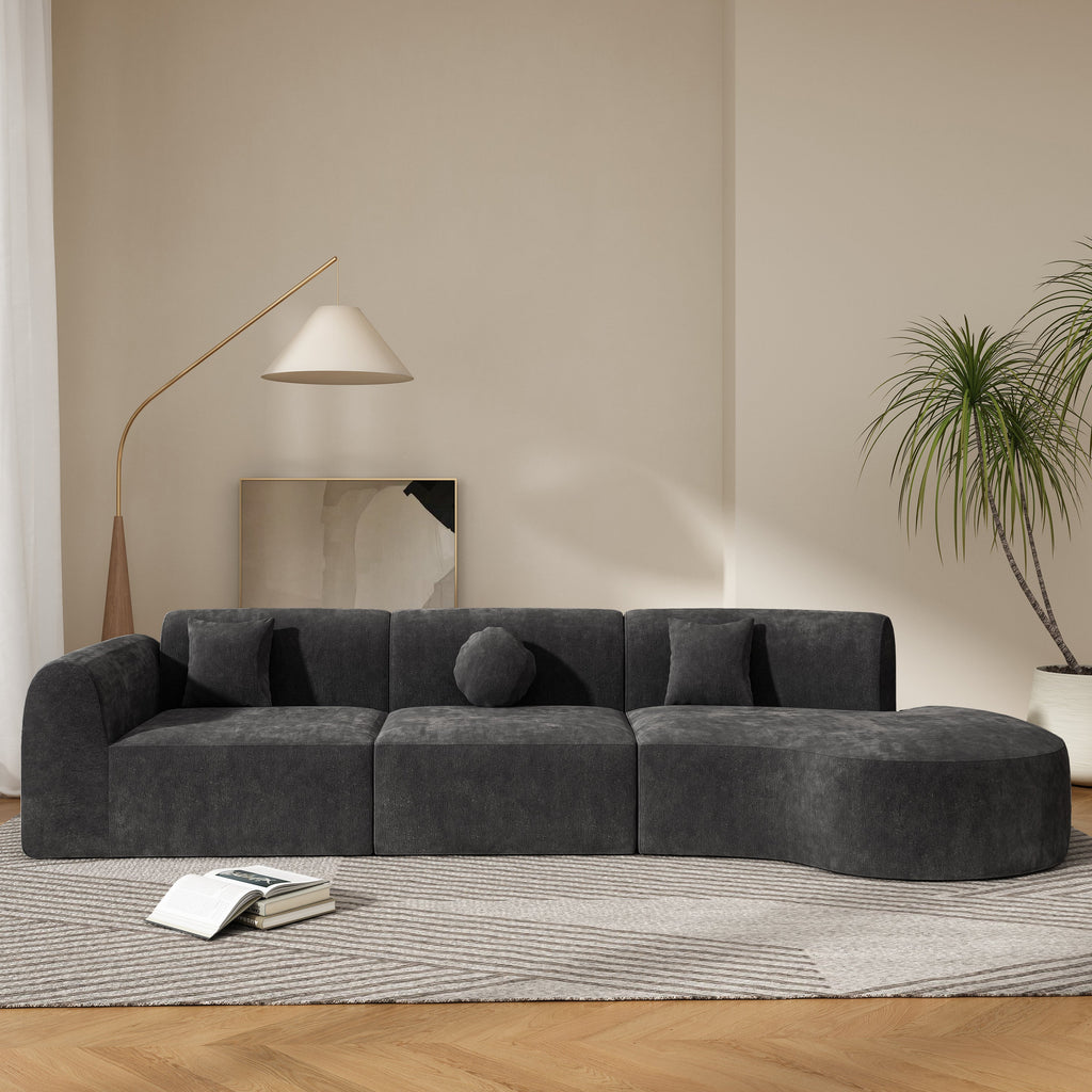 140' Modern Curved Sectional Sofa with High-Density Fully Compressed Sponge and Chaise Lounge, 3-Piece Set, Fully Assembled Right Hand Facing, Perfect for Living Room, Lounge