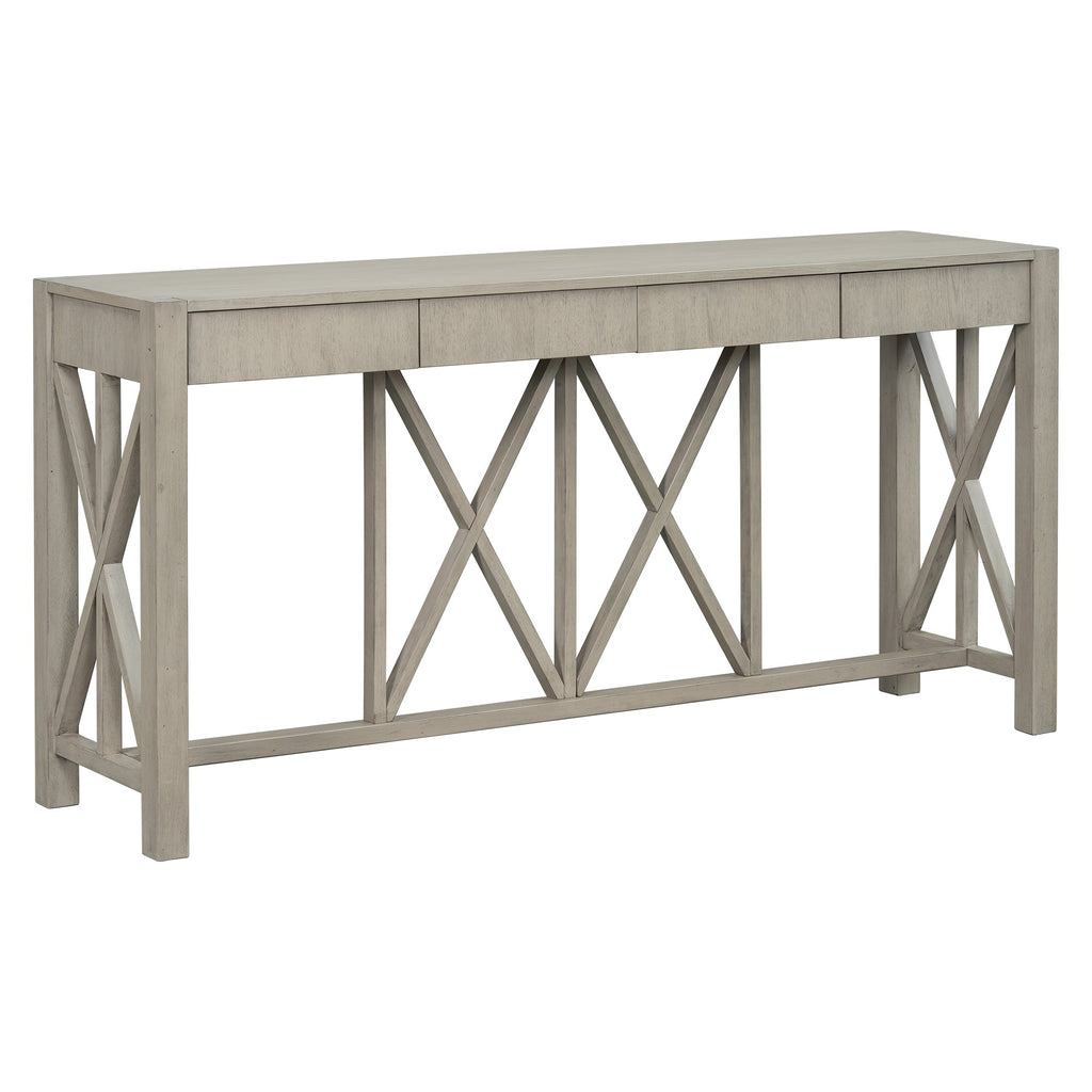 U_Style 60''Acacia Veneer Console Table with 4 Spacious Drawers, Modern Crisscross Design Entryway Table with Open Bottom Storage,Farmhouse Sofa Table for Living Room,Kitchen,Dining Room,Hallway