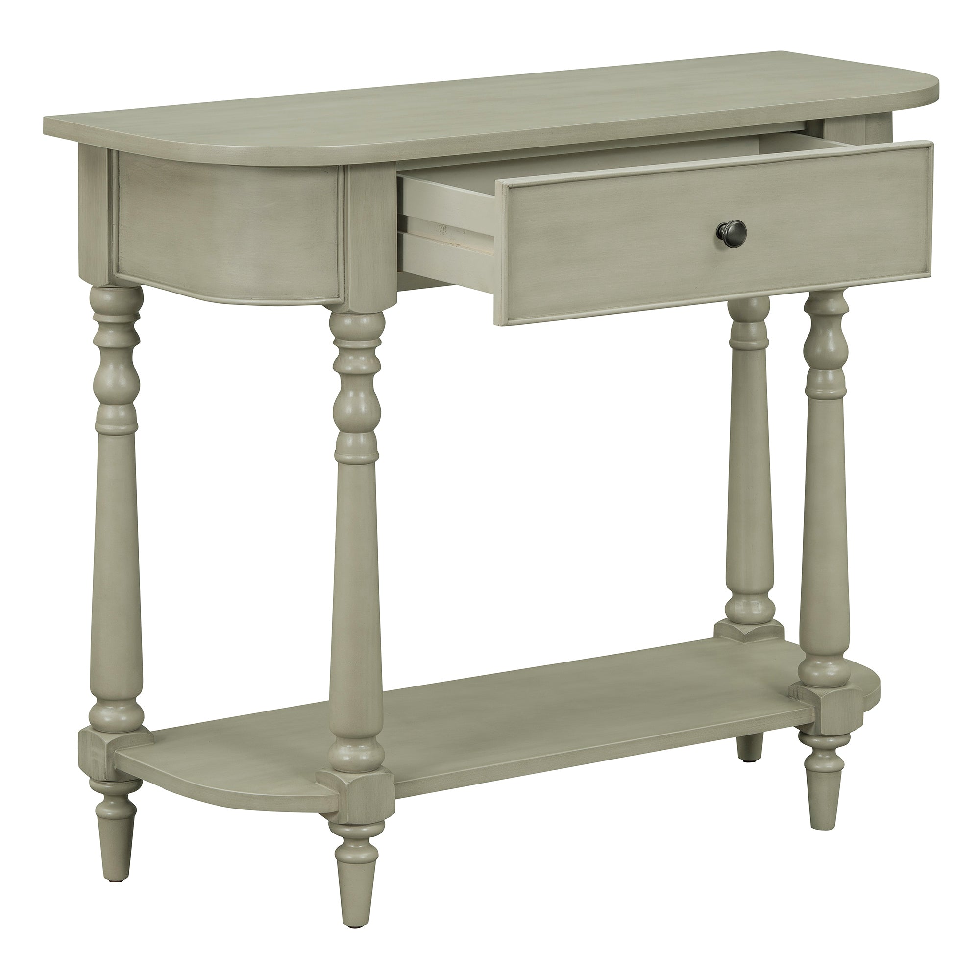 TREXM Narrow Console Table with Curved Corner, Retro Entryway Table with Top Drawer and Open Shelf, Sofa Table Console Tables for Entryway, Hallway and Living Room (Gray)
