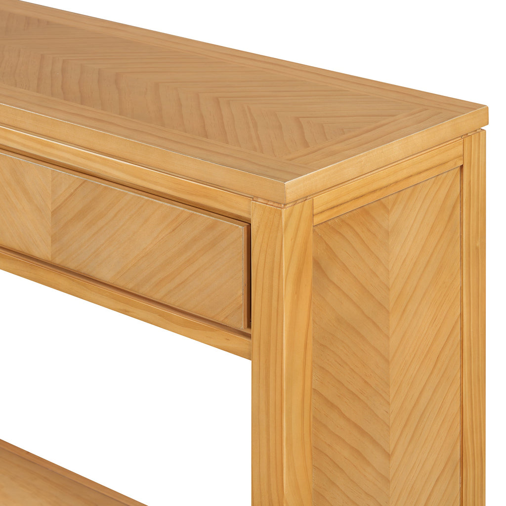 TREXM 55' Console Table, Rustic Wooden Entryway Table with Storage Drawers and Open Shelf, Elegant Sofa Table for Hallway and Living Room (Natural)