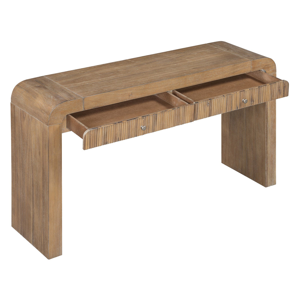 TREXM Rustic Console Table with Fluted Drawer Front, Entryway Table with Curved Corners & Thick Legs, Sturdy Sofa Table for Hallway & Living Room (Natural)